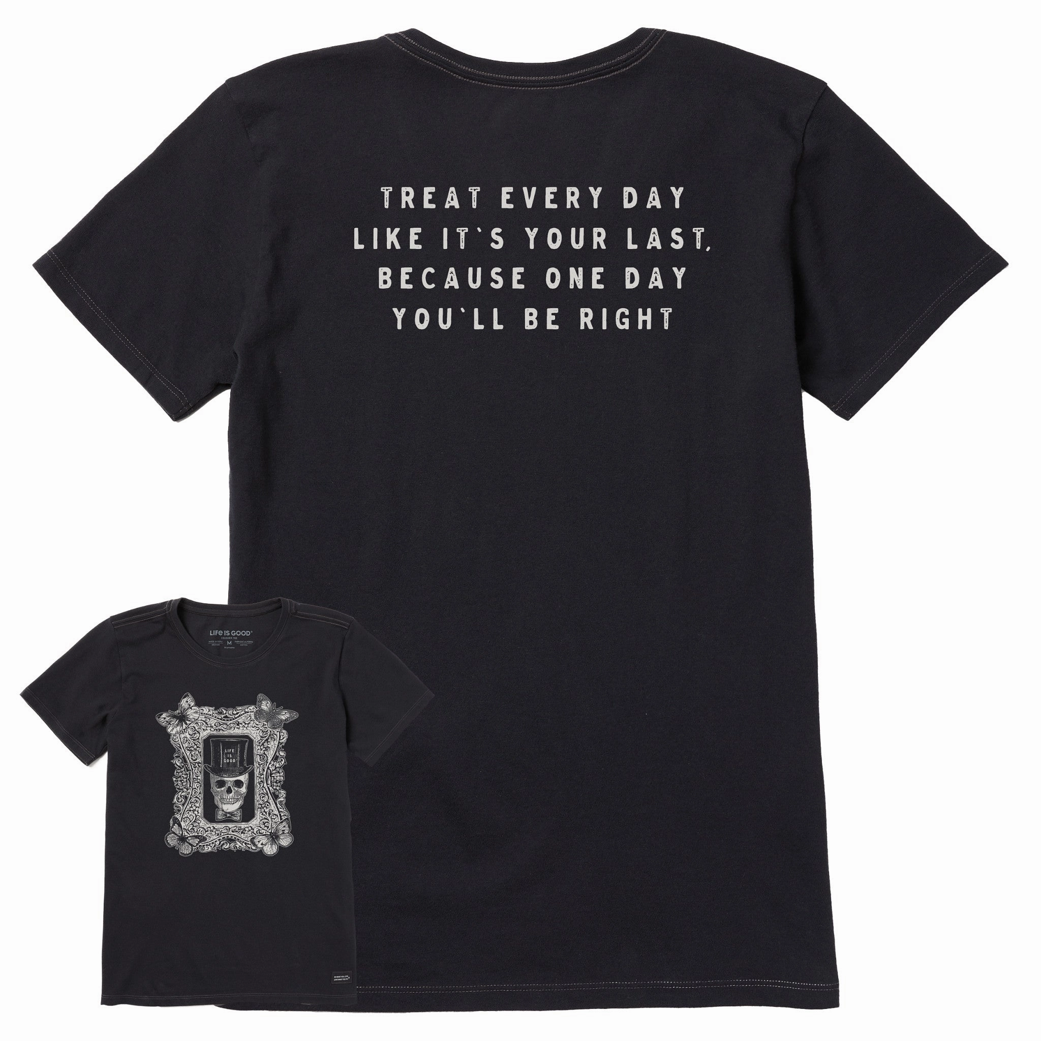 Pocket Reinforcement Date night Women's Antique Treat Every Day Skull Short Sleeve Crusher Tee