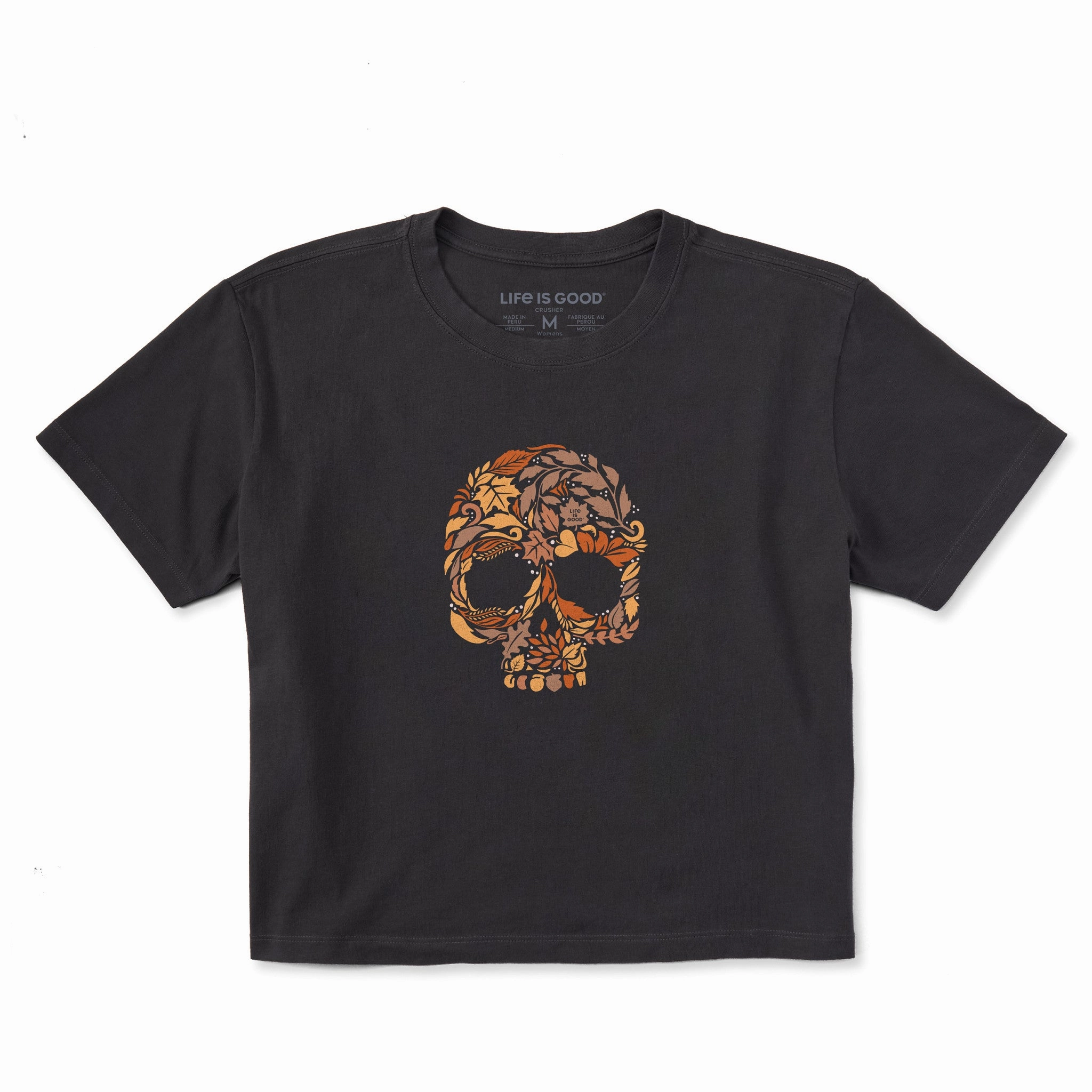 Women's Autumn Skull Short Sleeve Crusher Boxy Tee MinimalistStitching