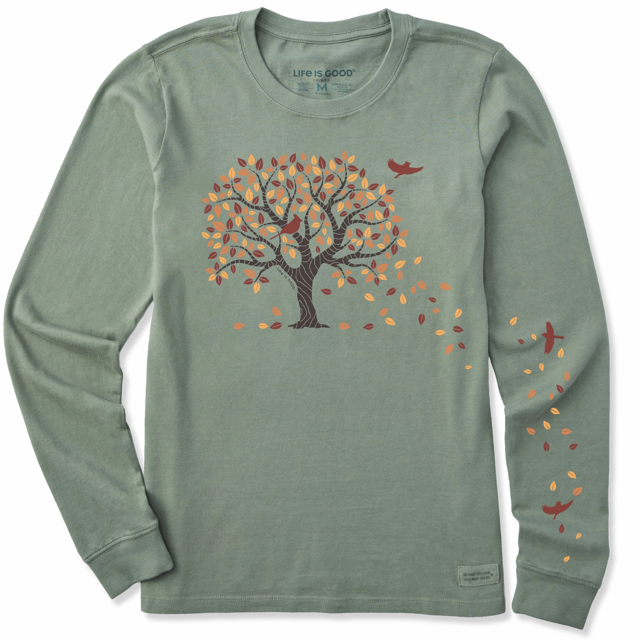 stain resistant coating Women's Autumn Tree Leaves Long Sleeve Crusher Tee