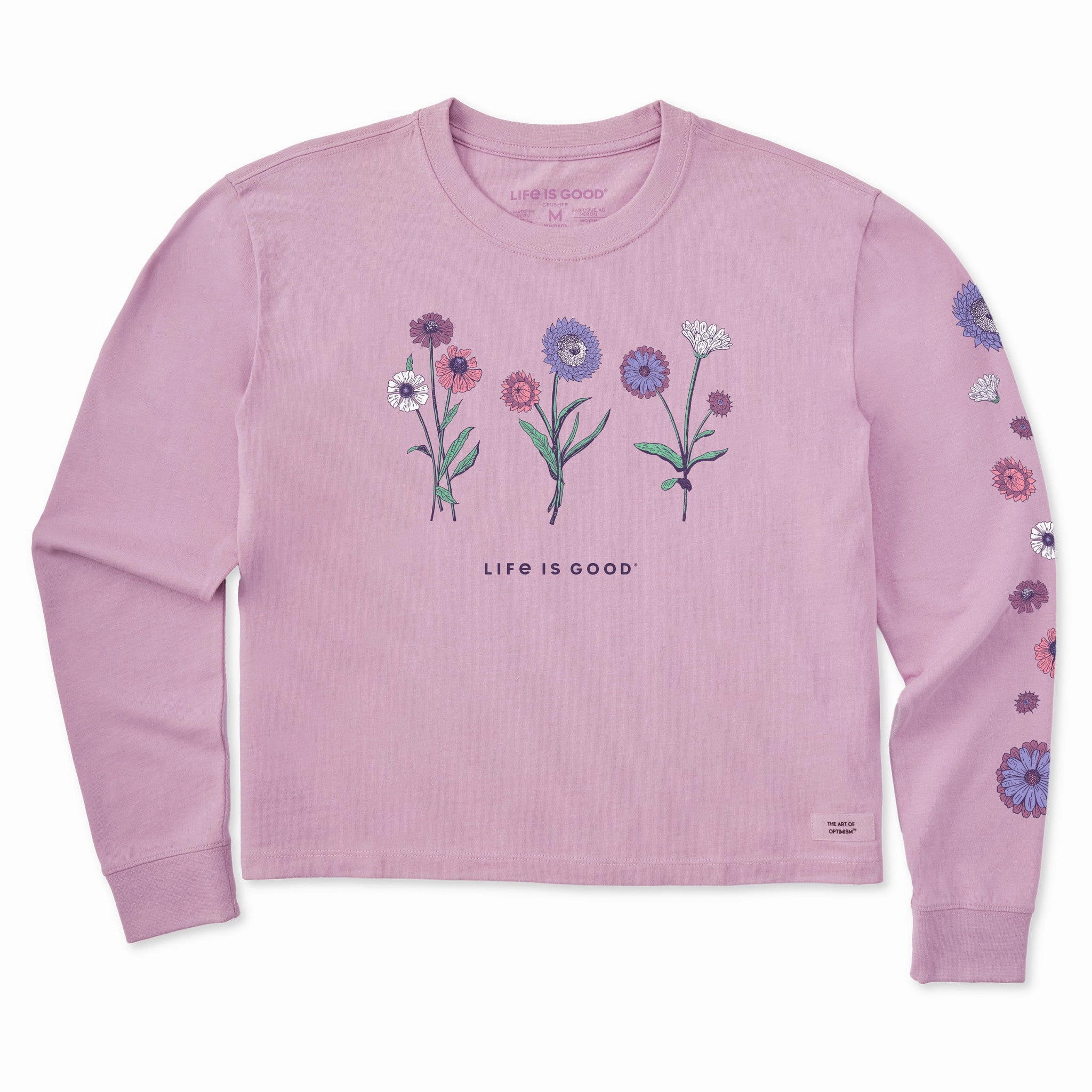 Women's Botanical Flowers Long Sleeve Crusher Boxy Tee Layering Options