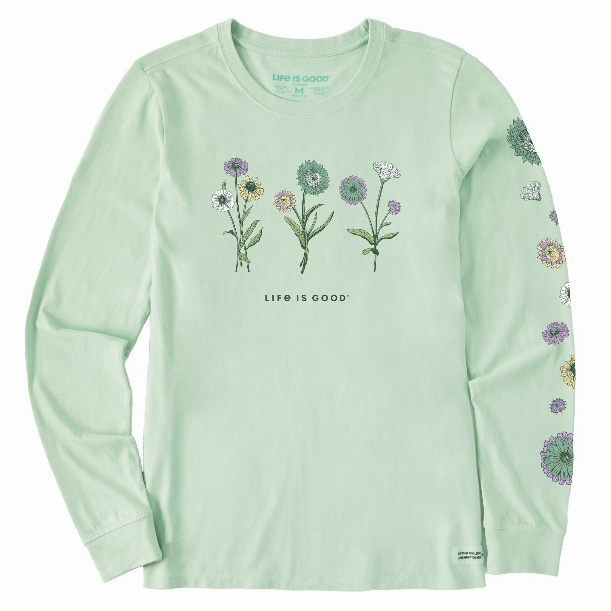 Women's Botanical Flowers Long Sleeve Crusher Tee Ribbed Collar Design