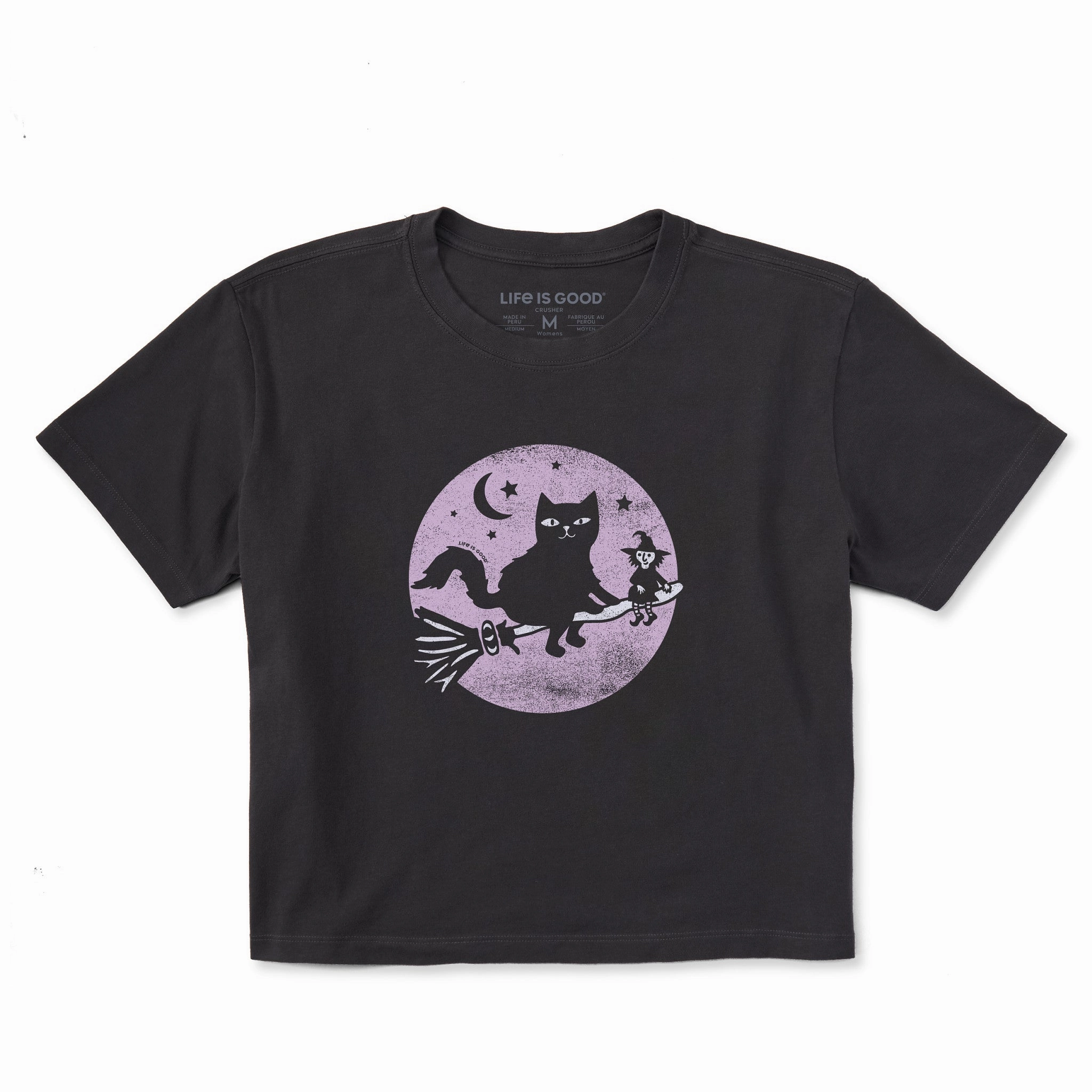 Women's Cat and Tiny Witch Short Sleeve Crusher Boxy Tee Soft Wear High Quality Printing