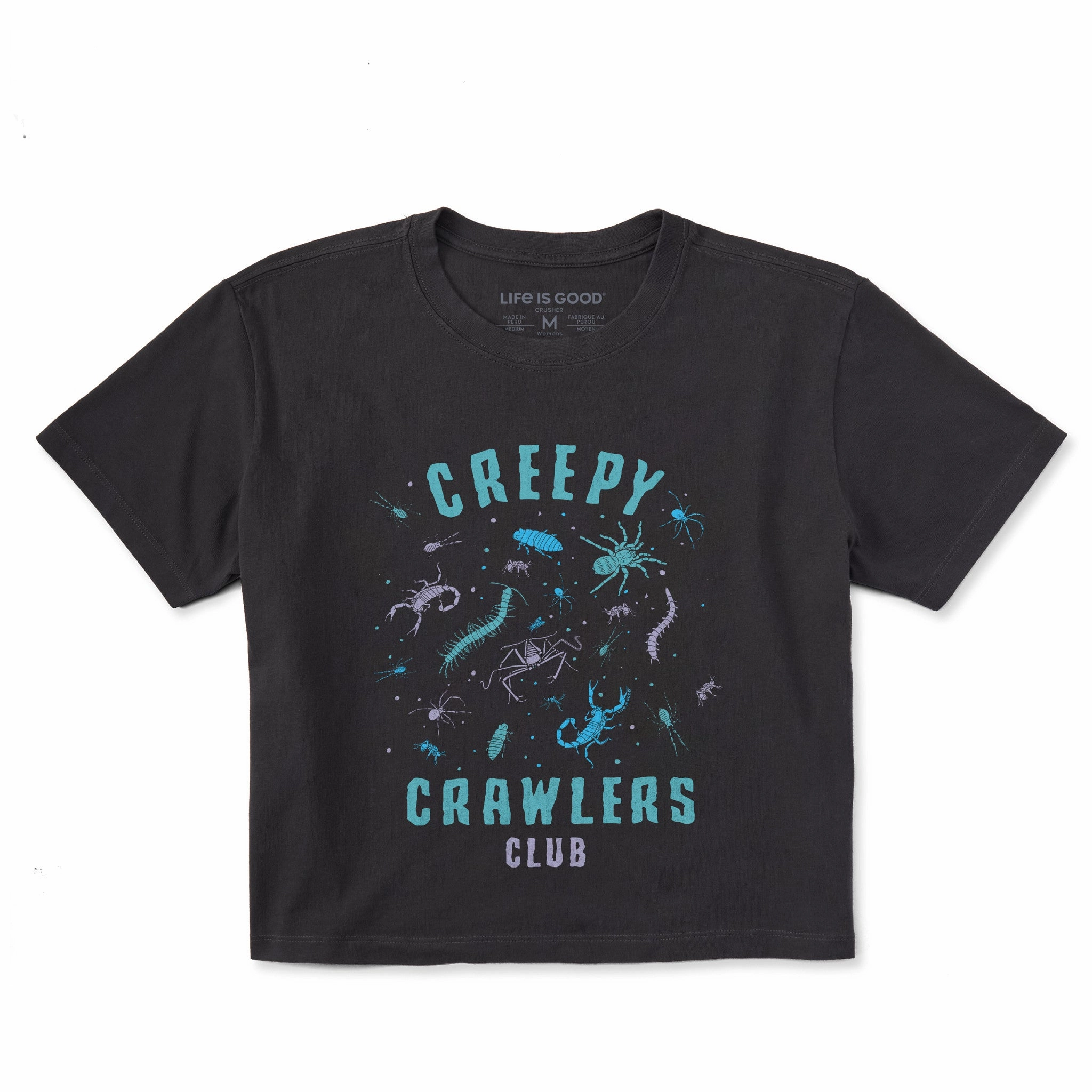 Durable Collar Construction Simple Yet Elegant Women's Creepy Crawlers Club Short Sleeve Crusher Boxy Tee
