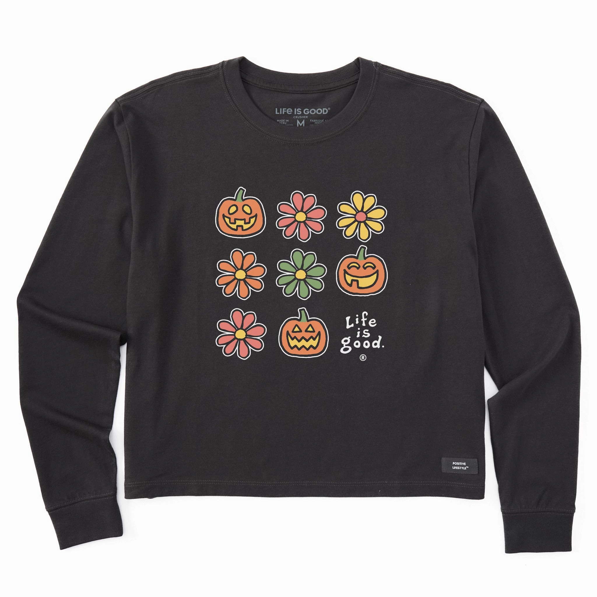 hypoallergenic Women's Daisies & Jack O Lanterns Grid Long Sleeve Crusher Boxy Tee