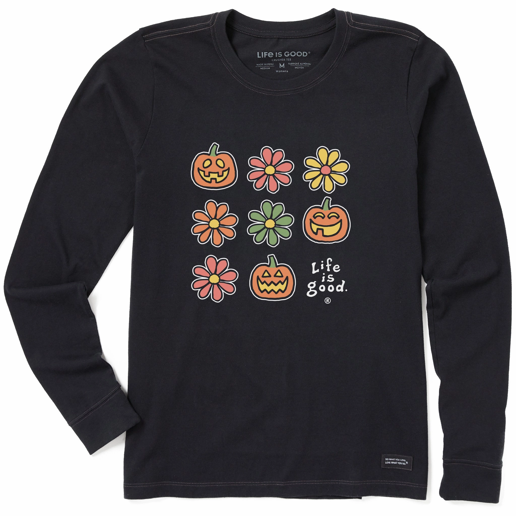UVProtectionFinish Active Style Women's Daisies & Jack O Lanterns Grid Long Sleeve Crusher Tee
