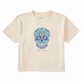 Women's Daisy Skull Short Sleeve Crusher Boxy Tee Preppy