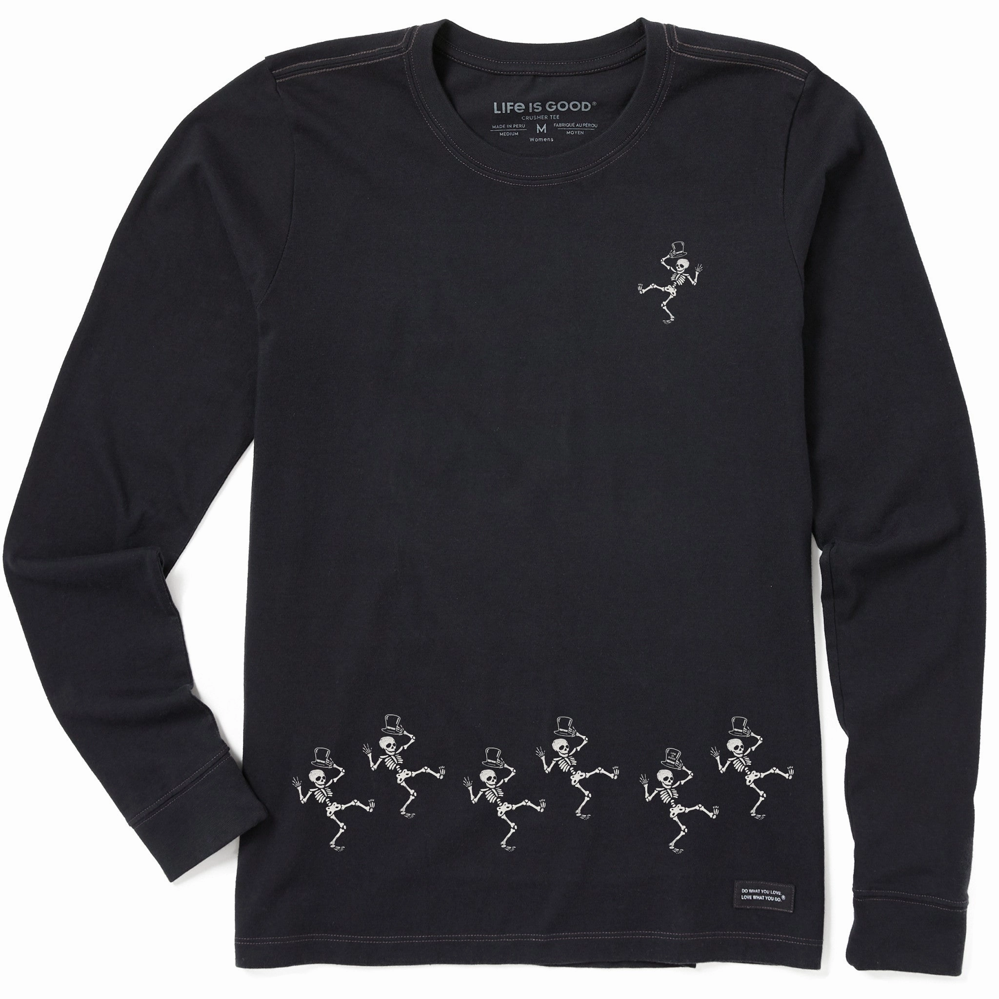 Women's Dancing Spooky Skeletons Long Sleeve Crusher Tee GentleWashResistance RelaxedFit