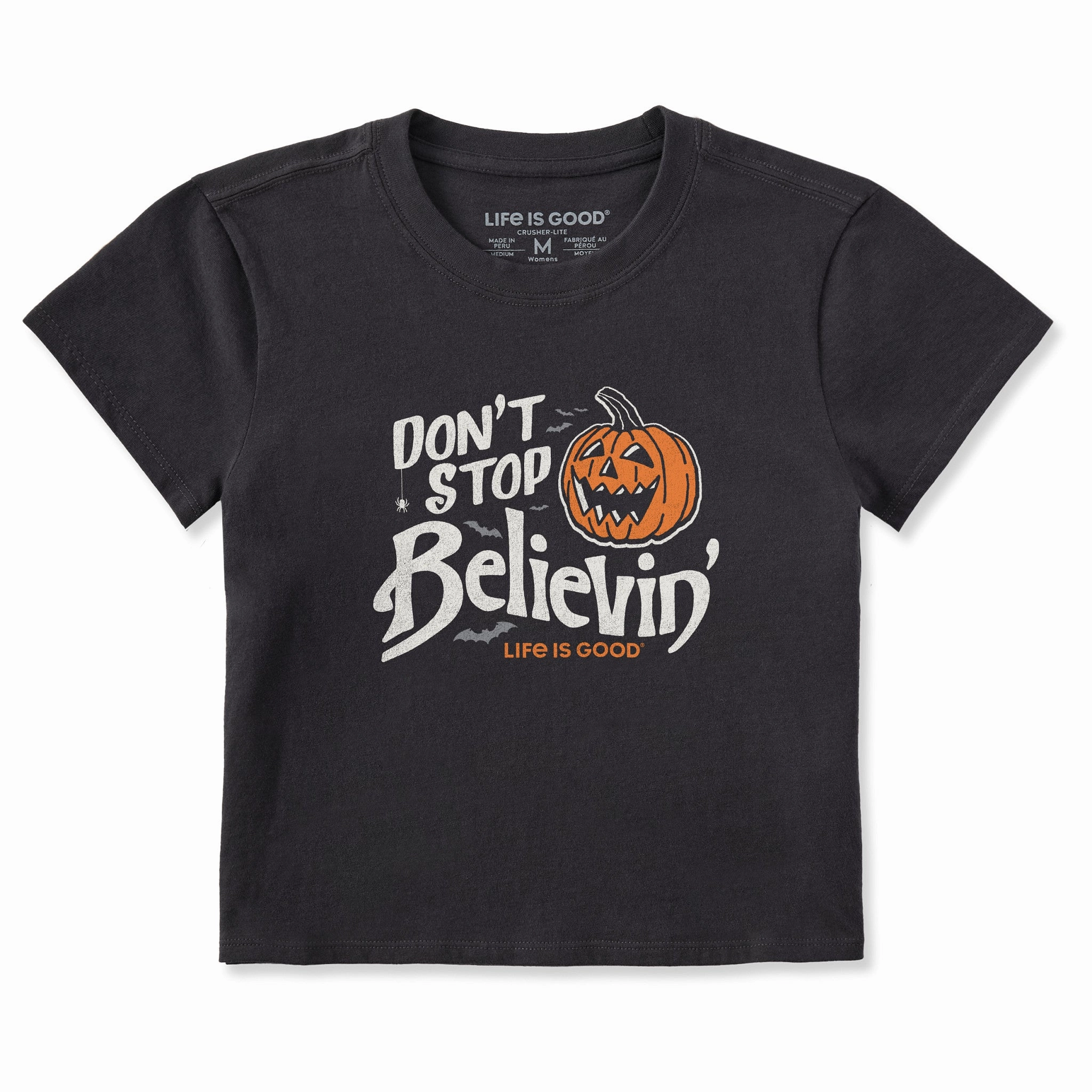 Women's Don't Stop Believin' Pumpkin Crusher-LITE Shrunken Tee ReinforcedNeckline Soft Layering