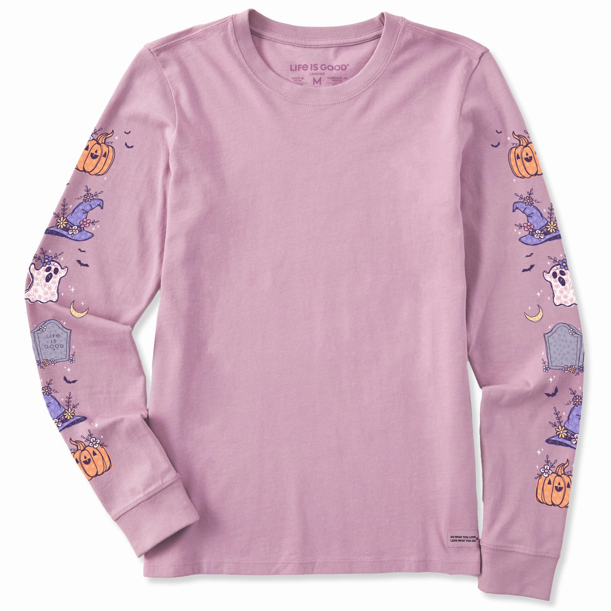 Casual Style Compact Stitch Pattern Women's Doodle Halloween Long Sleeve Crusher Tee