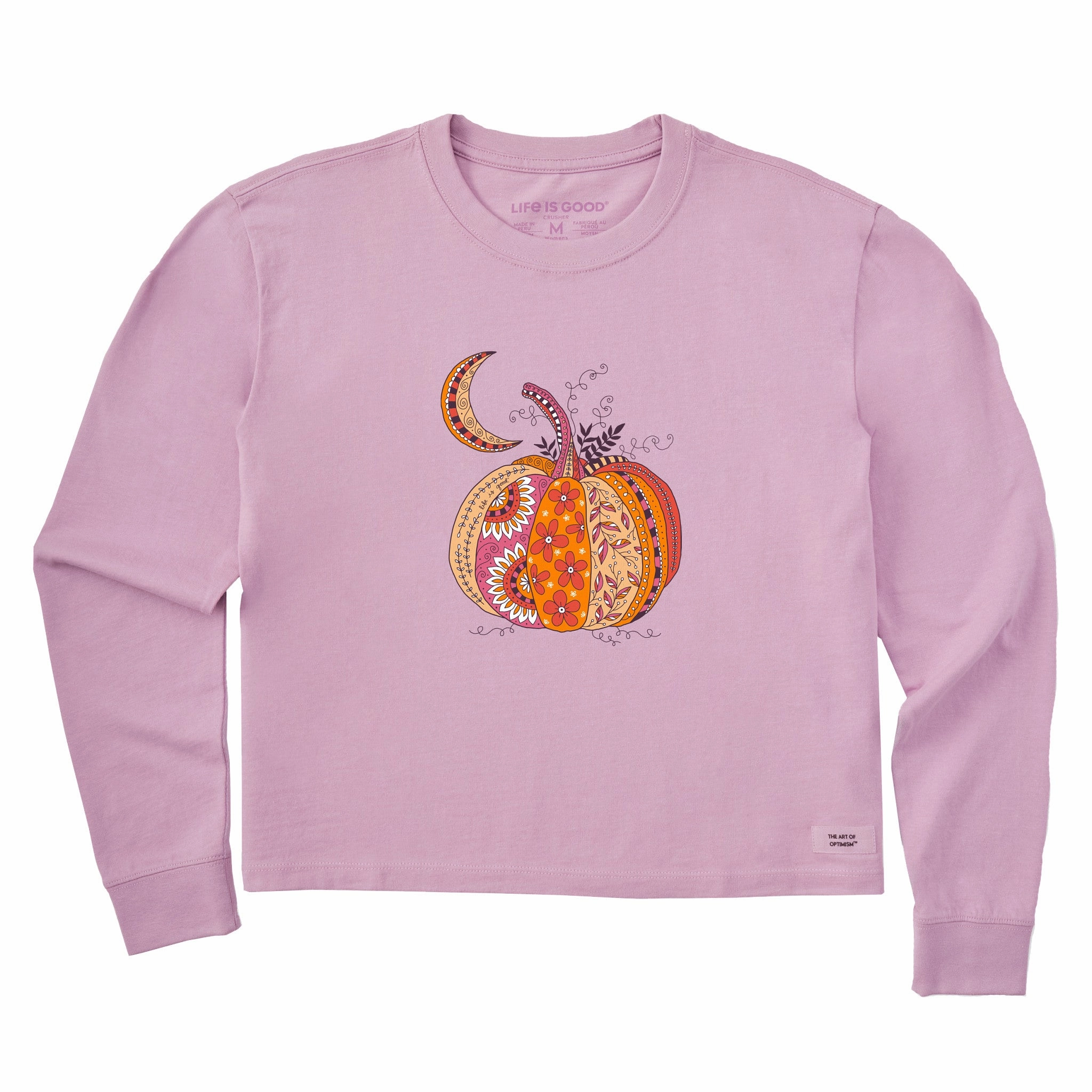 Women's Doodle Pumpkin Long Sleeve Crusher Boxy Tee Soft Lining