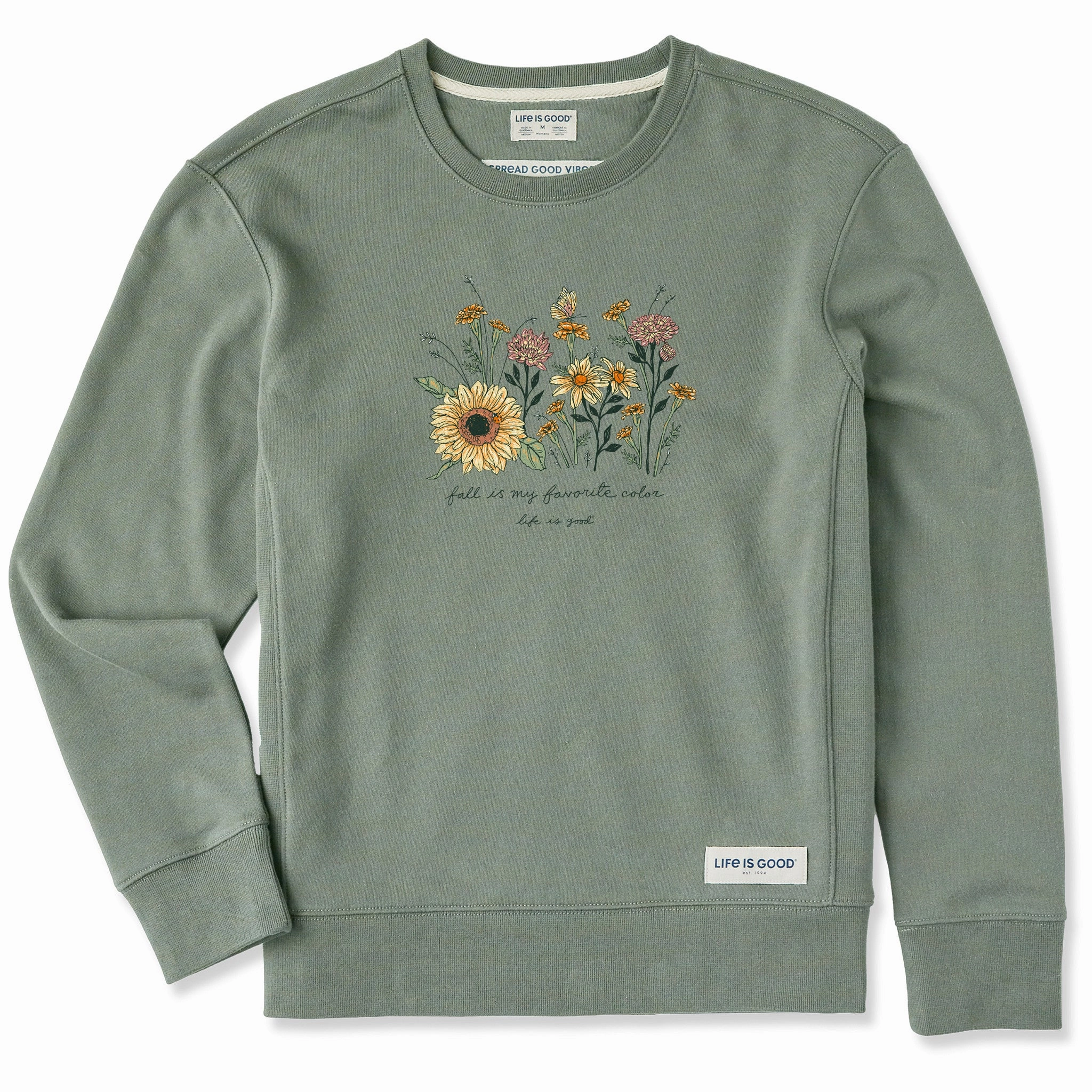 Fun and Comfortable WrinkleResistant Texture Women's Fall Favorite Color Flowers Simply True Fleece Crew