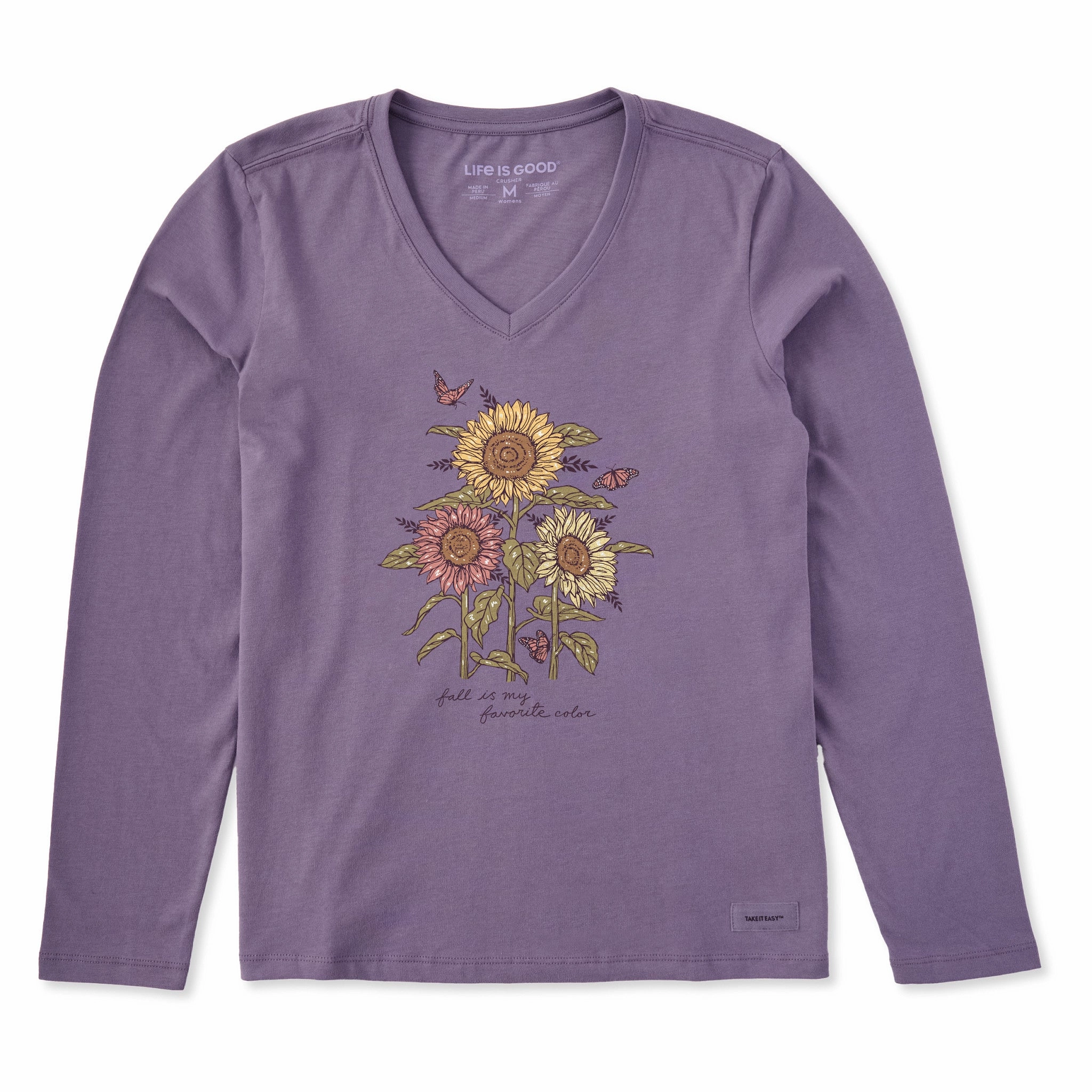 Women's Fall is my Favorite Sunflowers Long Sleeve Crusher Vee Comfort Wear Fit Spring Wear