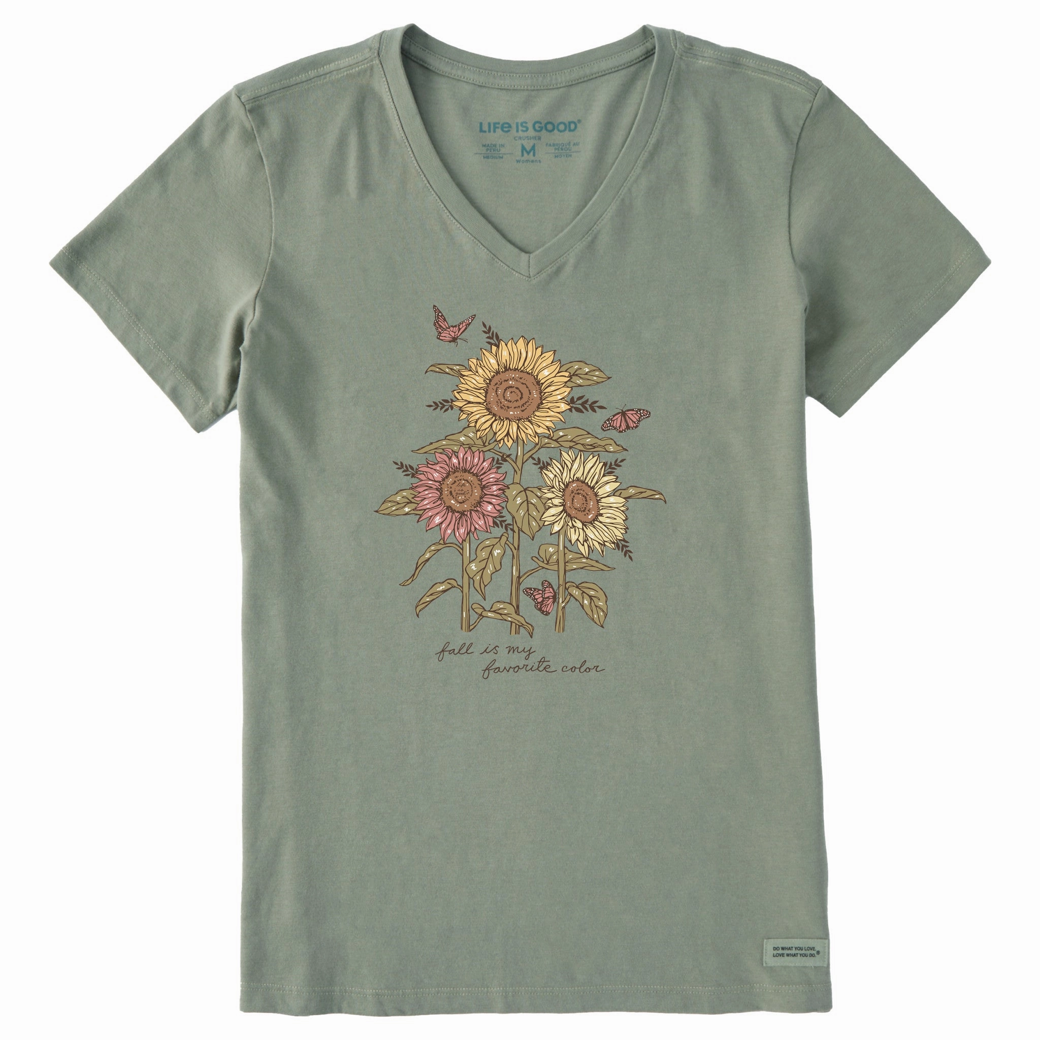 Cozy and Soft Women's Fall is my Favorite Sunflowers Short Sleeve Crusher Vee