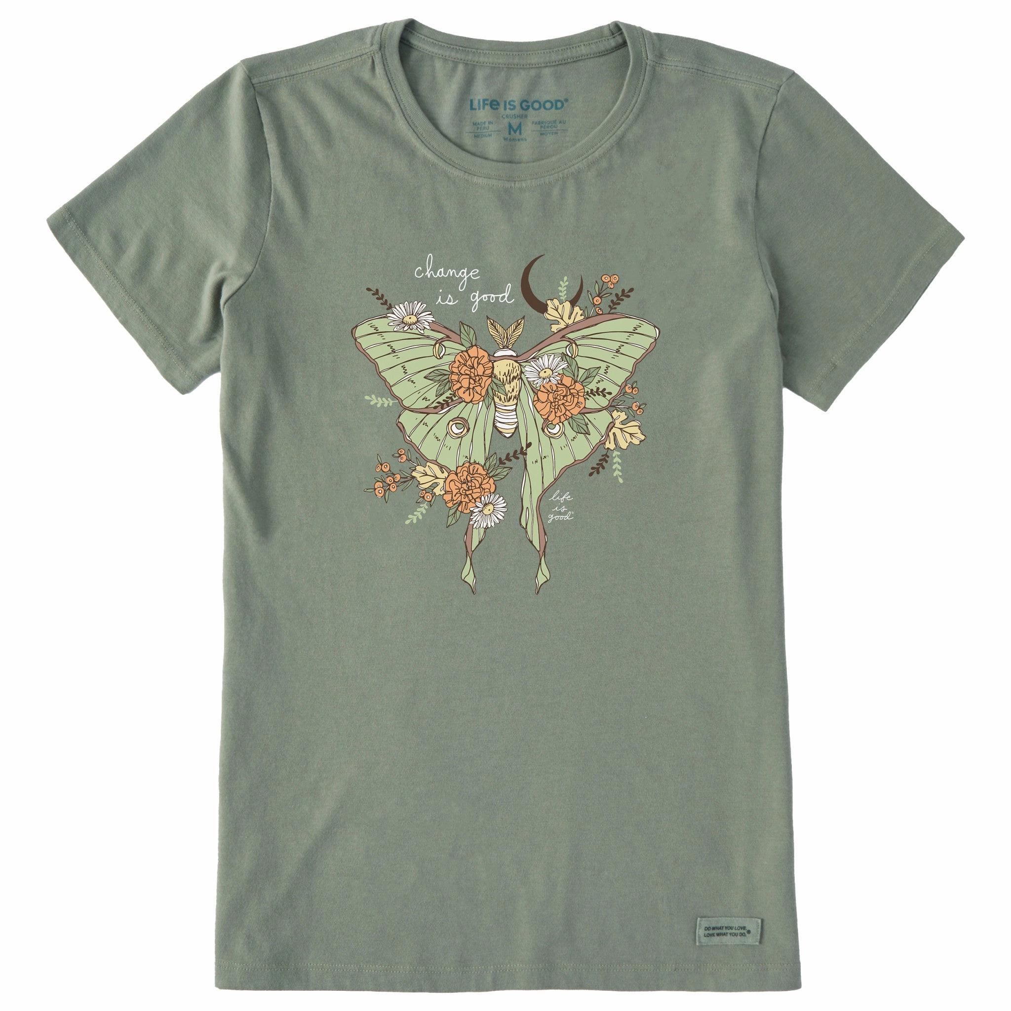Smooth Flatlock Stitching Casual Fashion Women's Fall Luna Moth Short Sleeve Crusher Tee