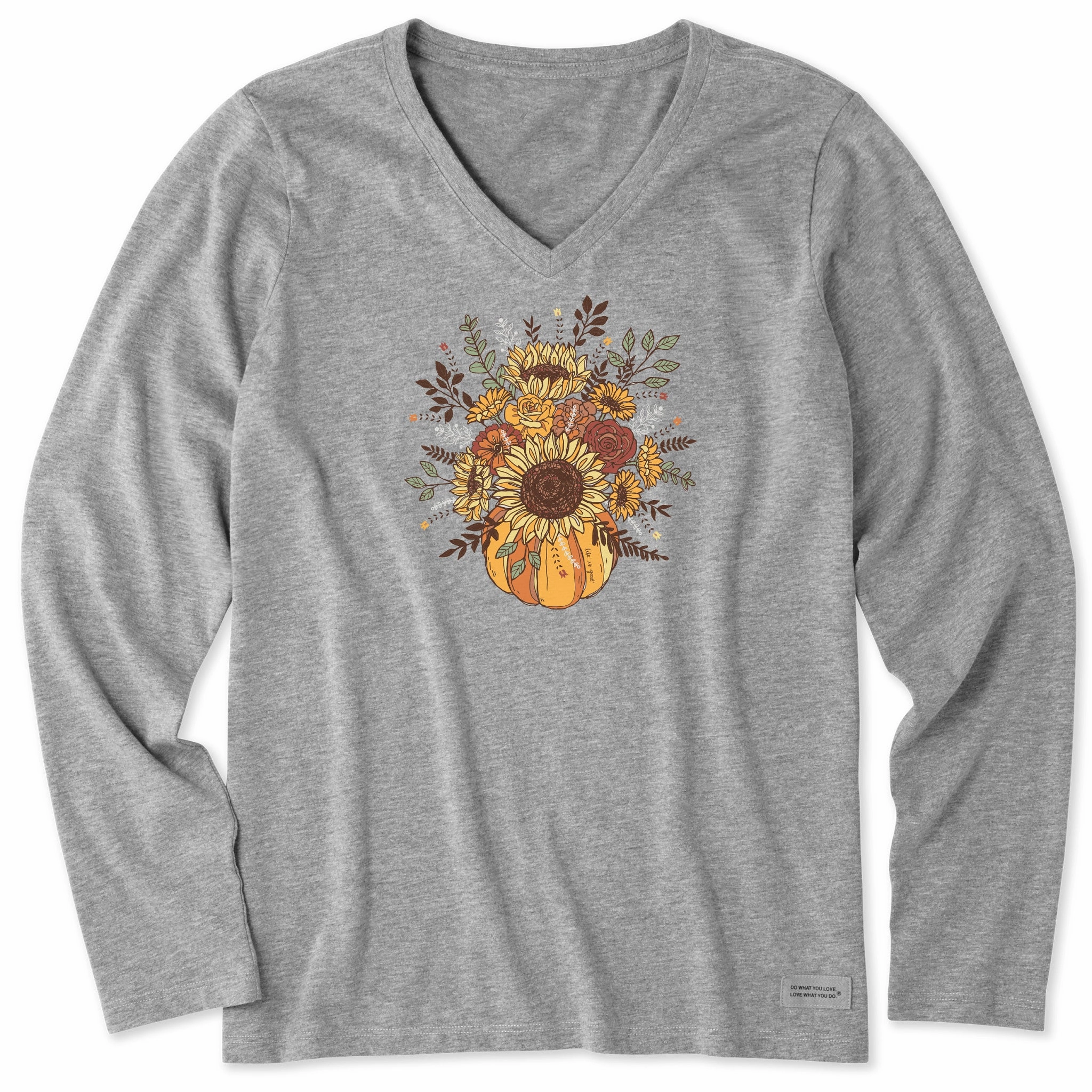 Breezy Design Women's Fall Pumpkin Flowers Long Sleeve Crusher Vee