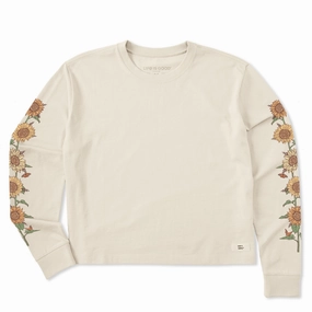 Women's Fall Sunflowers Long Sleeve Crusher Boxy Tee Fashionable Ease