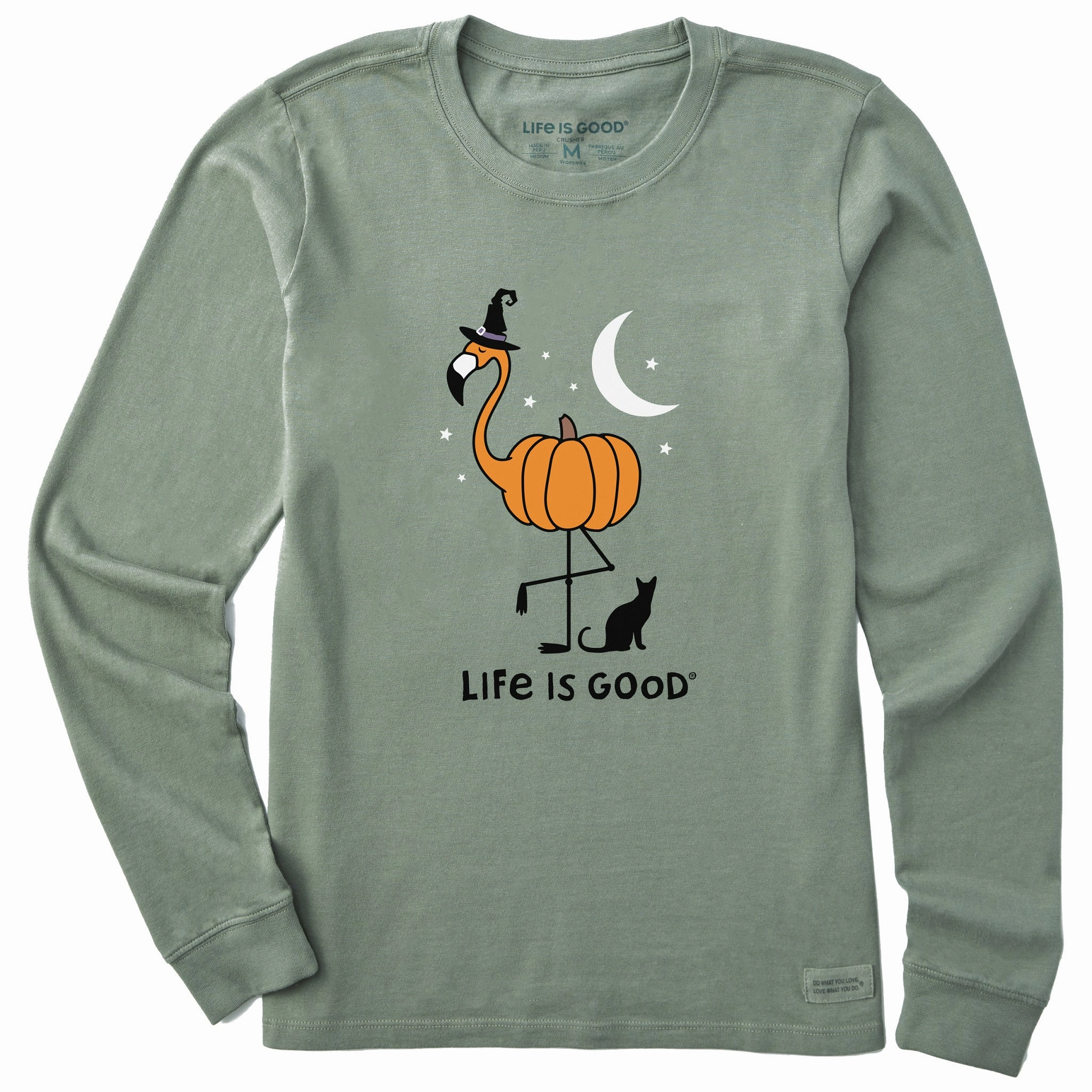 Women's Flamingo Pumpkin Long Sleeve Crusher Tee Easy to Style Durable Color Retention