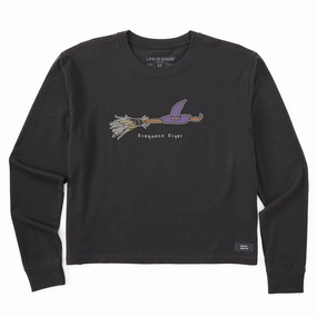 Women's Frequent Flyer Witch Broom Long Sleeve Crusher Boxy Tee Comfy Movement