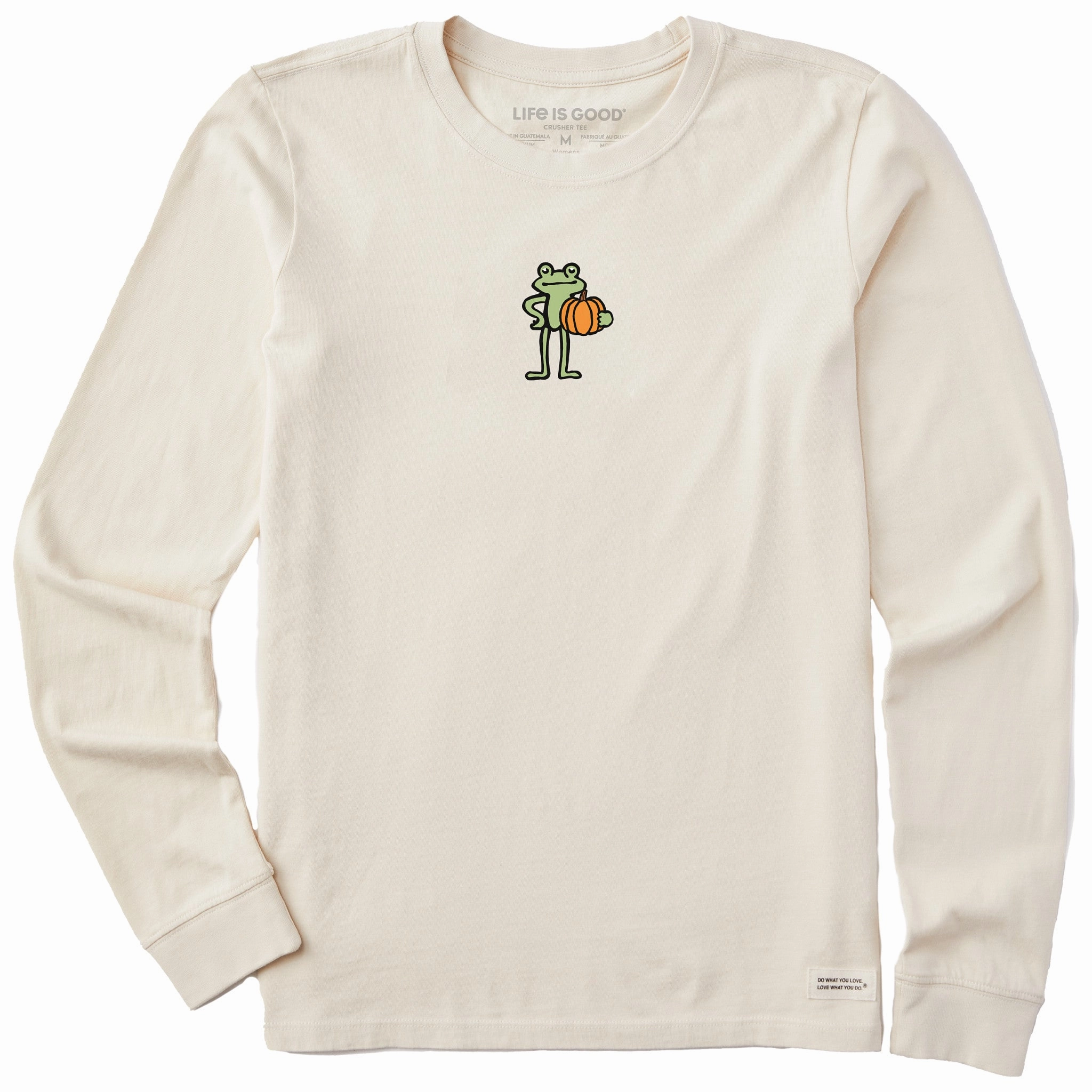 Women's Froggy Pumpkin Mini Long Sleeve Crusher Tee Timeless Look Wear Subtle Embroidery