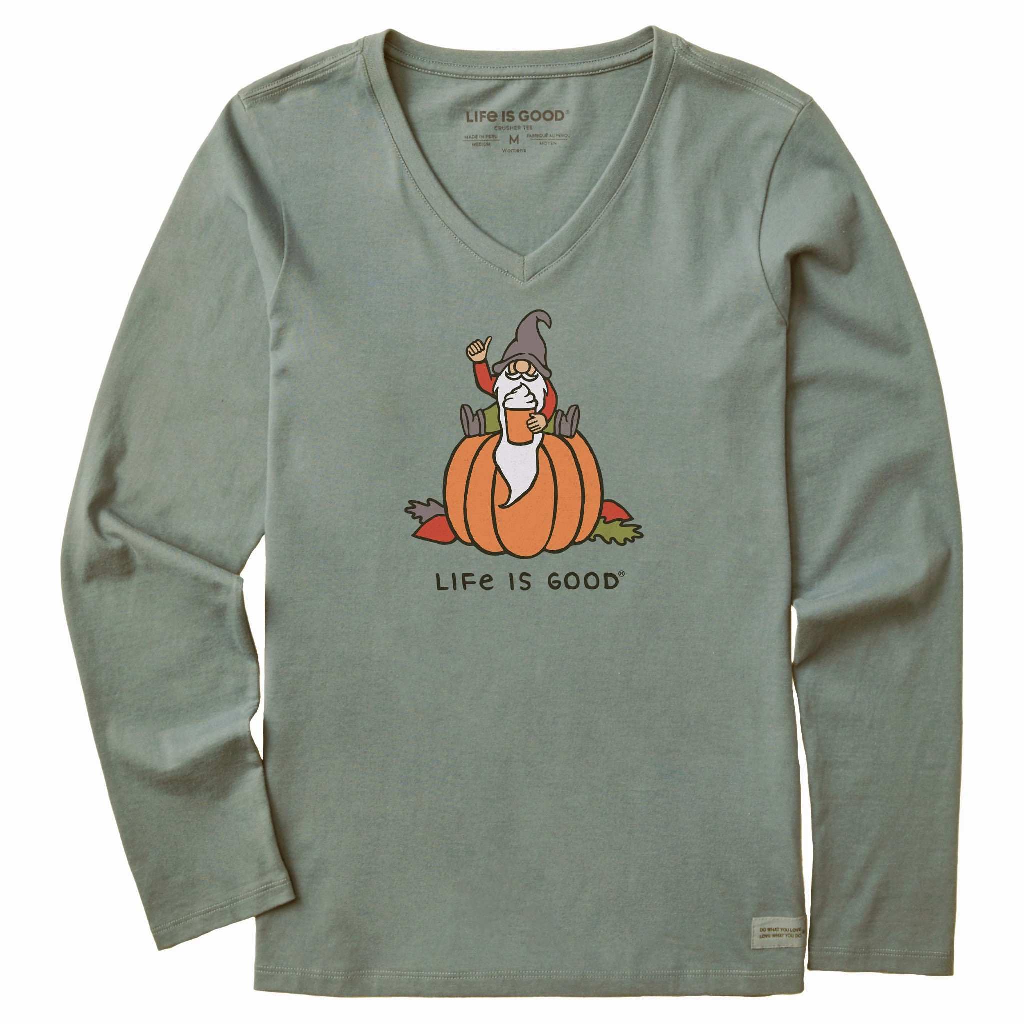 Modern and Soft Women's Gnome Pumpkin Long Sleeve Crusher Vee