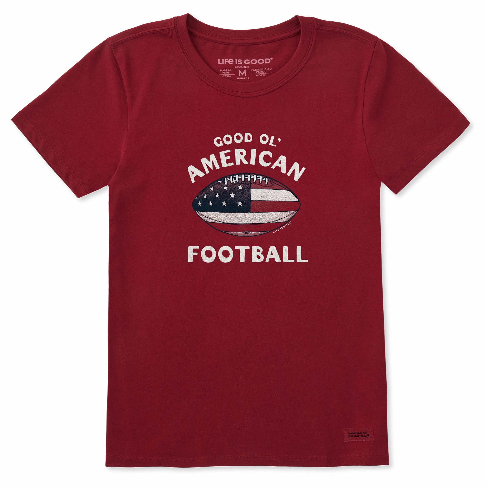 Women's Good Ol' American Flag Football Short Sleeve Crusher Tee SkinFriendlyFibers Relax Fit Design
