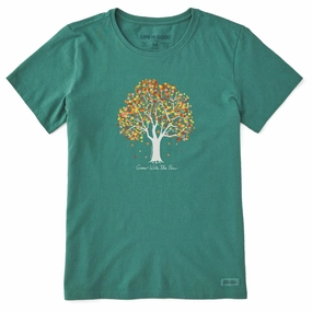 Women's Grow with the Flow Fall Heart Tree Short Sleeve Crusher Tee Thermoregulating Fabric Simple and Relaxed