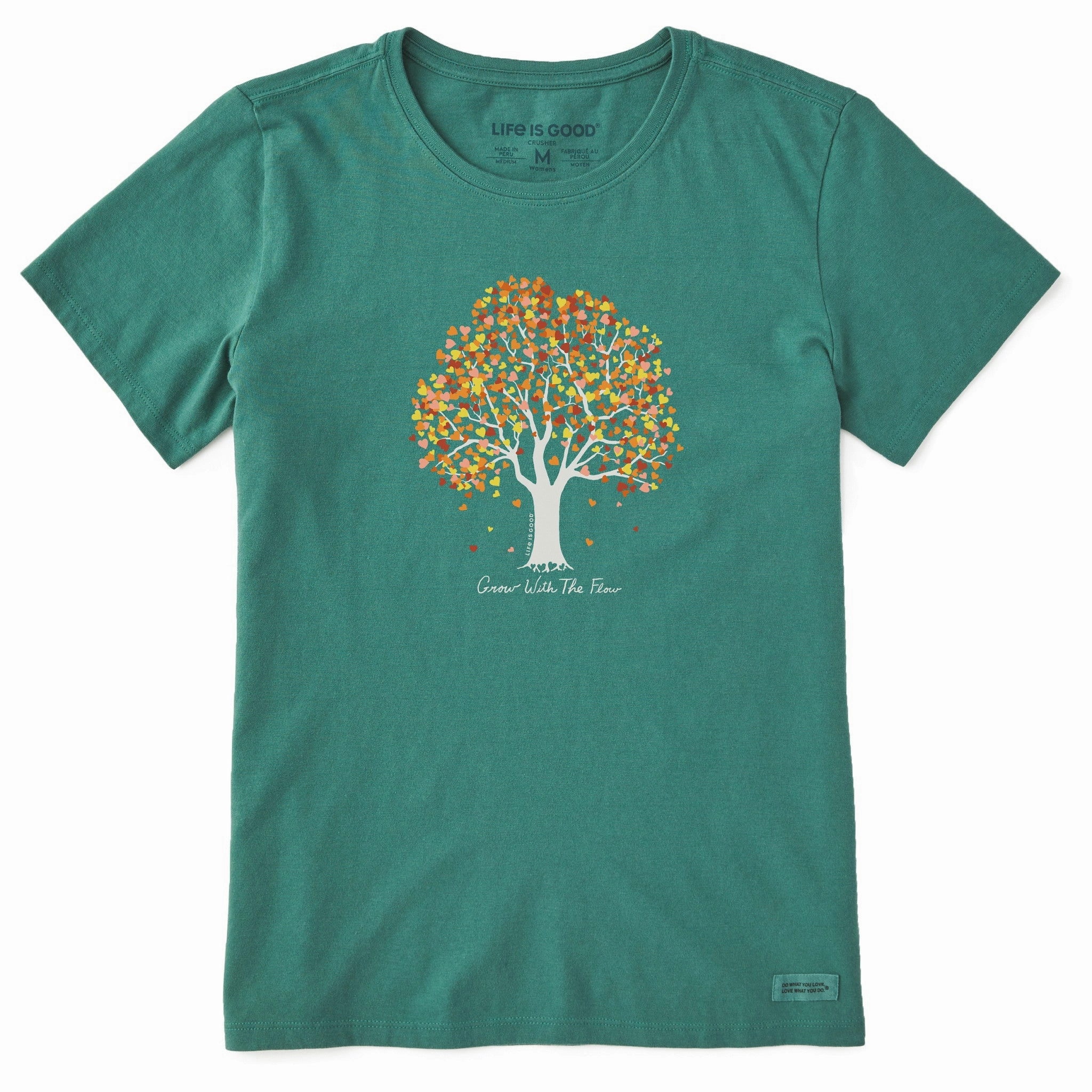 Women's Grow with the Flow Fall Heart Tree Short Sleeve Crusher Tee Thermoregulating Fabric Simple and Relaxed