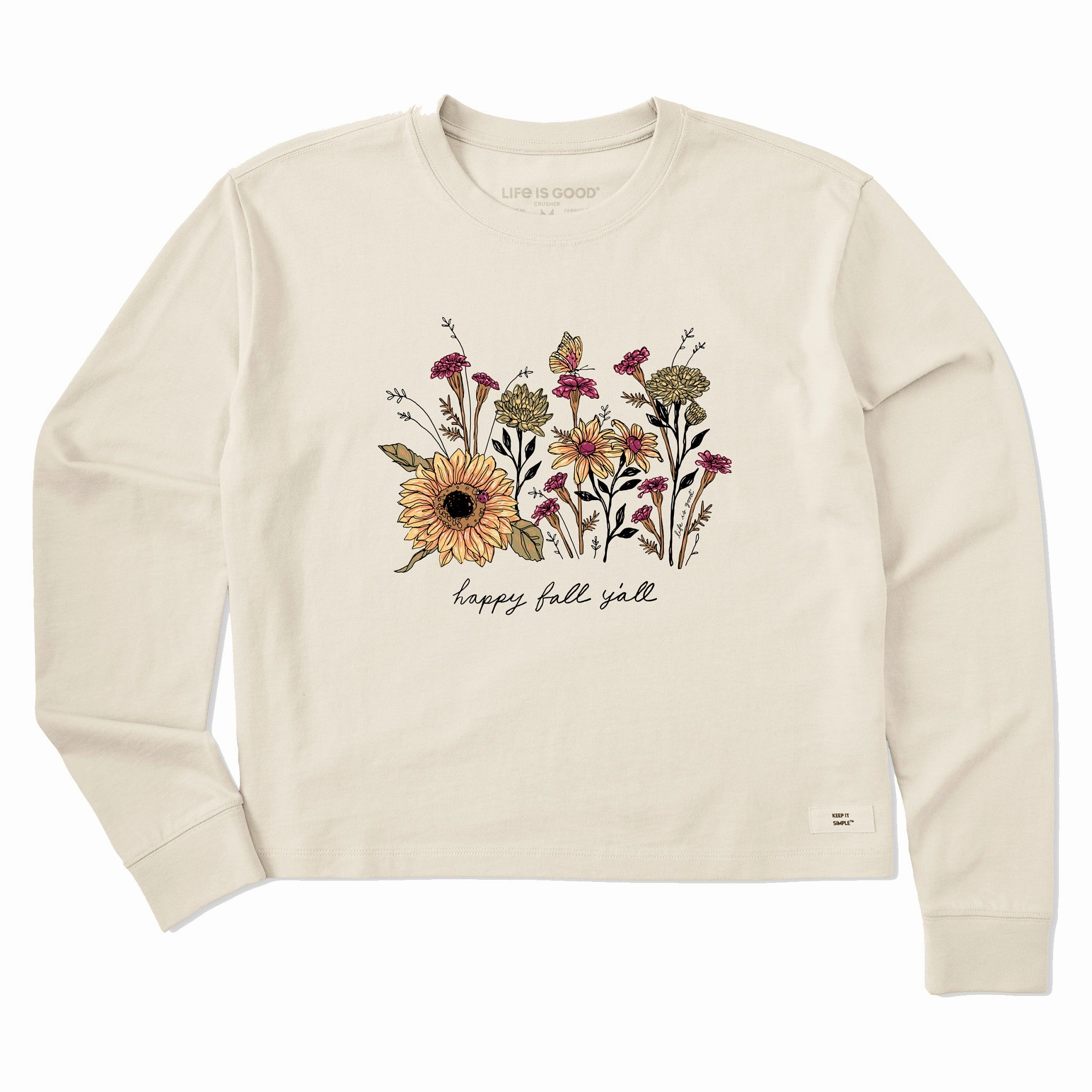 Women's Happy Fall Flowers Long Sleeve Crusher Boxy Tee Informal charm Heather Jersey Material