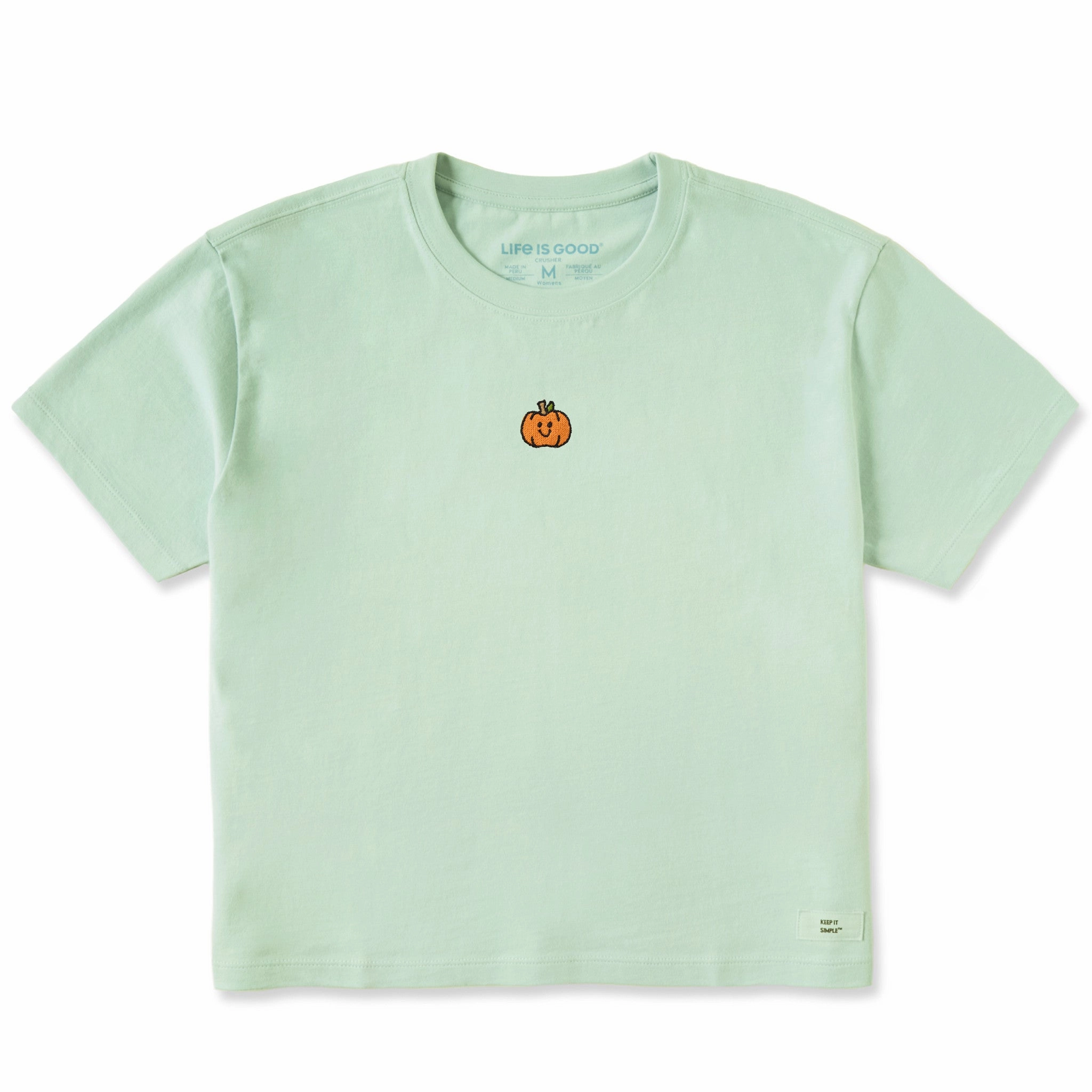 Women's Happy Little Pumpkin Short Sleeve Crusher Boxy Tee Layered Sleeve Construction