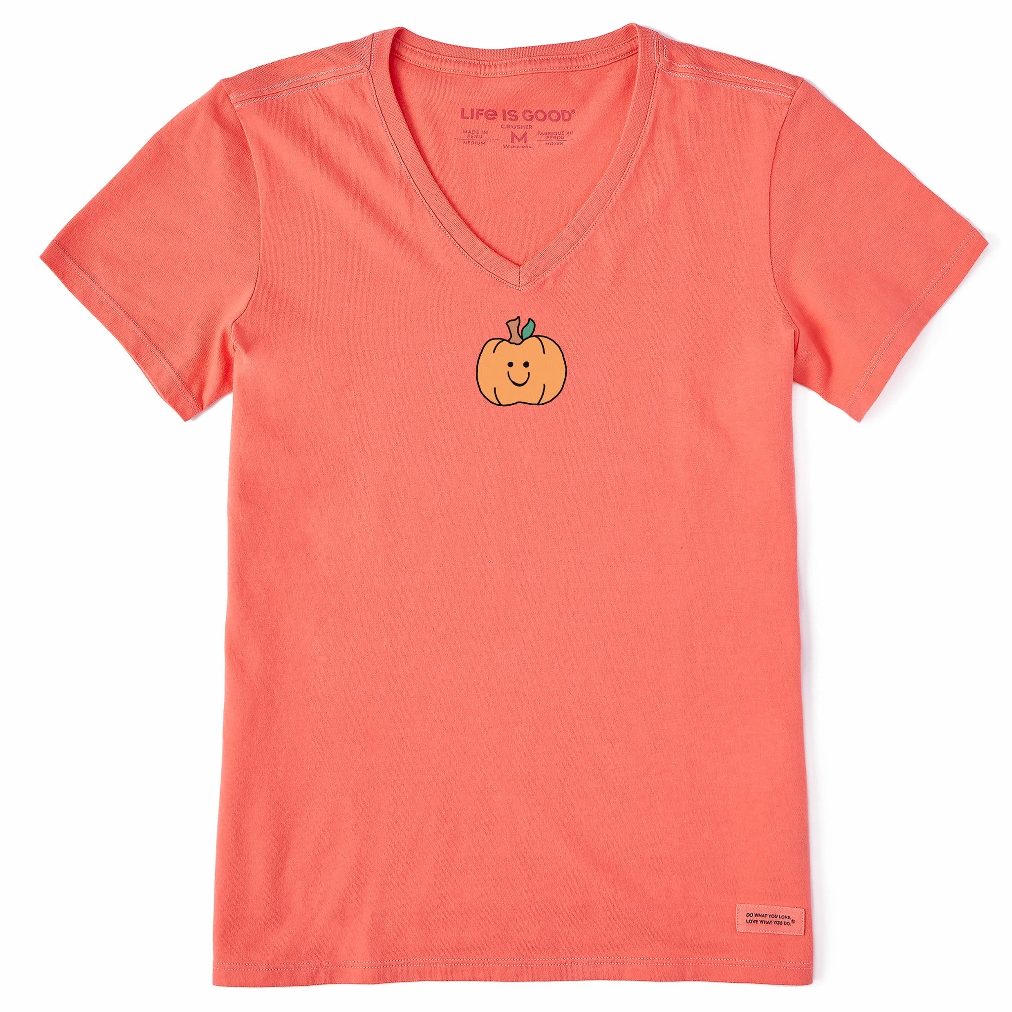 Garment Dyed Finish Layered Look Wear Women's Happy Pumpkin Short Sleeve Crusher Vee