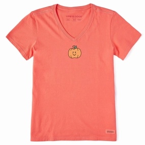 graduation Women's Happy Pumpkin Short Sleeve Crusher Vee