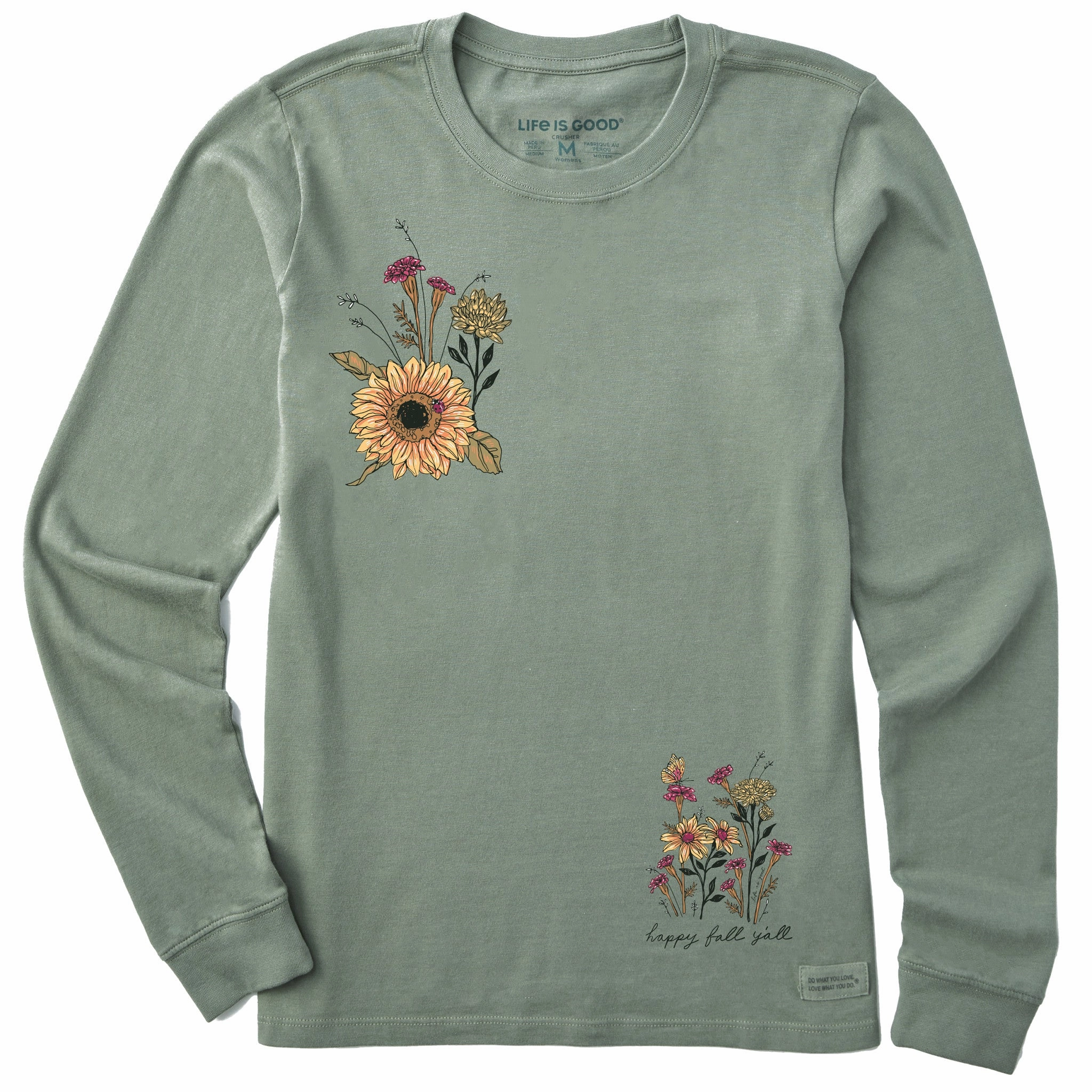 Roomy Waist Layer Ready Women's Happy Sunflowers Long Sleeve Crusher Tee