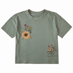 Women's Happy Sunflowers Short Sleeve Crusher Boxy Tee Trendy All-Day