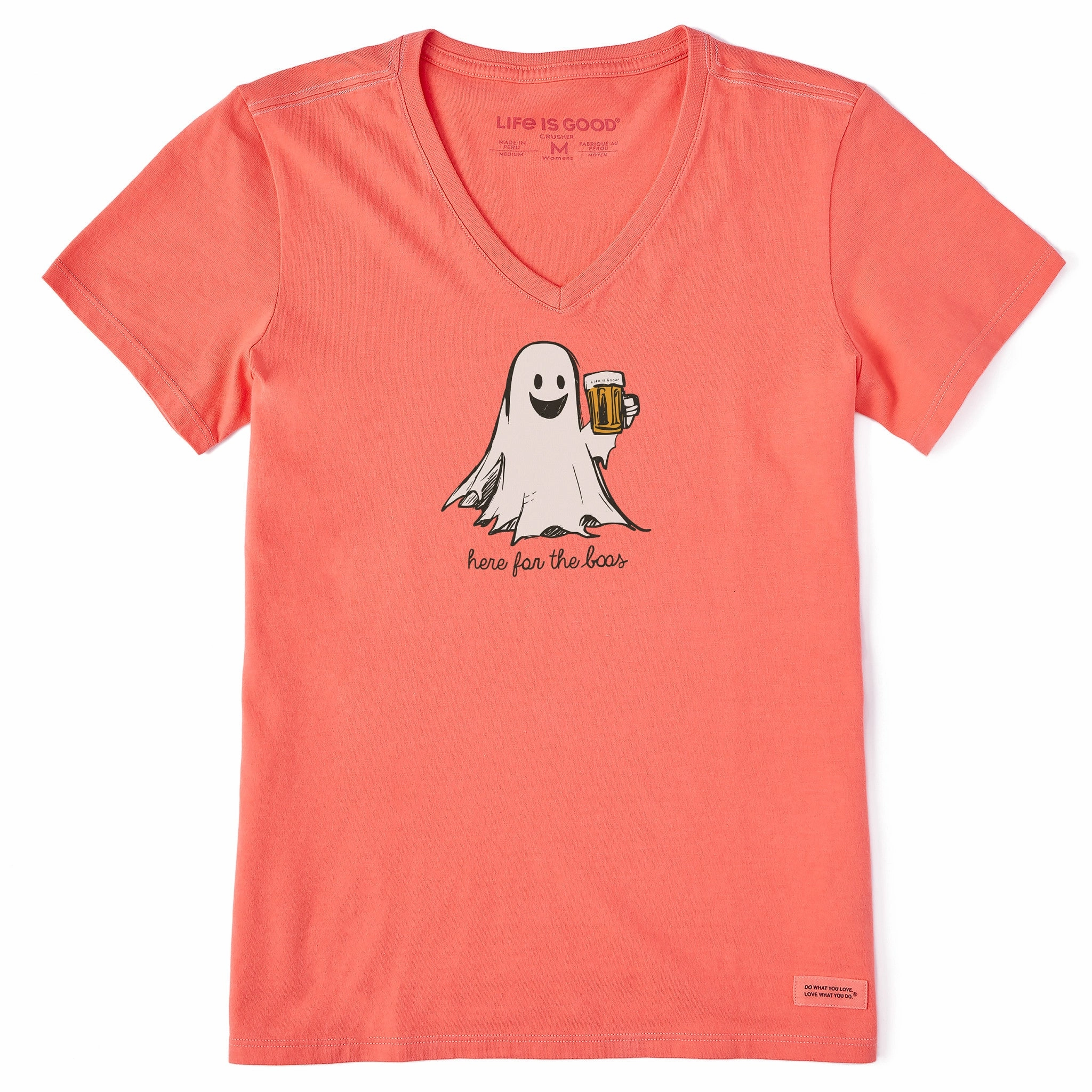 Women's Here for the Boos Ghost Short Sleeve Crusher Vee Light Style Trend
