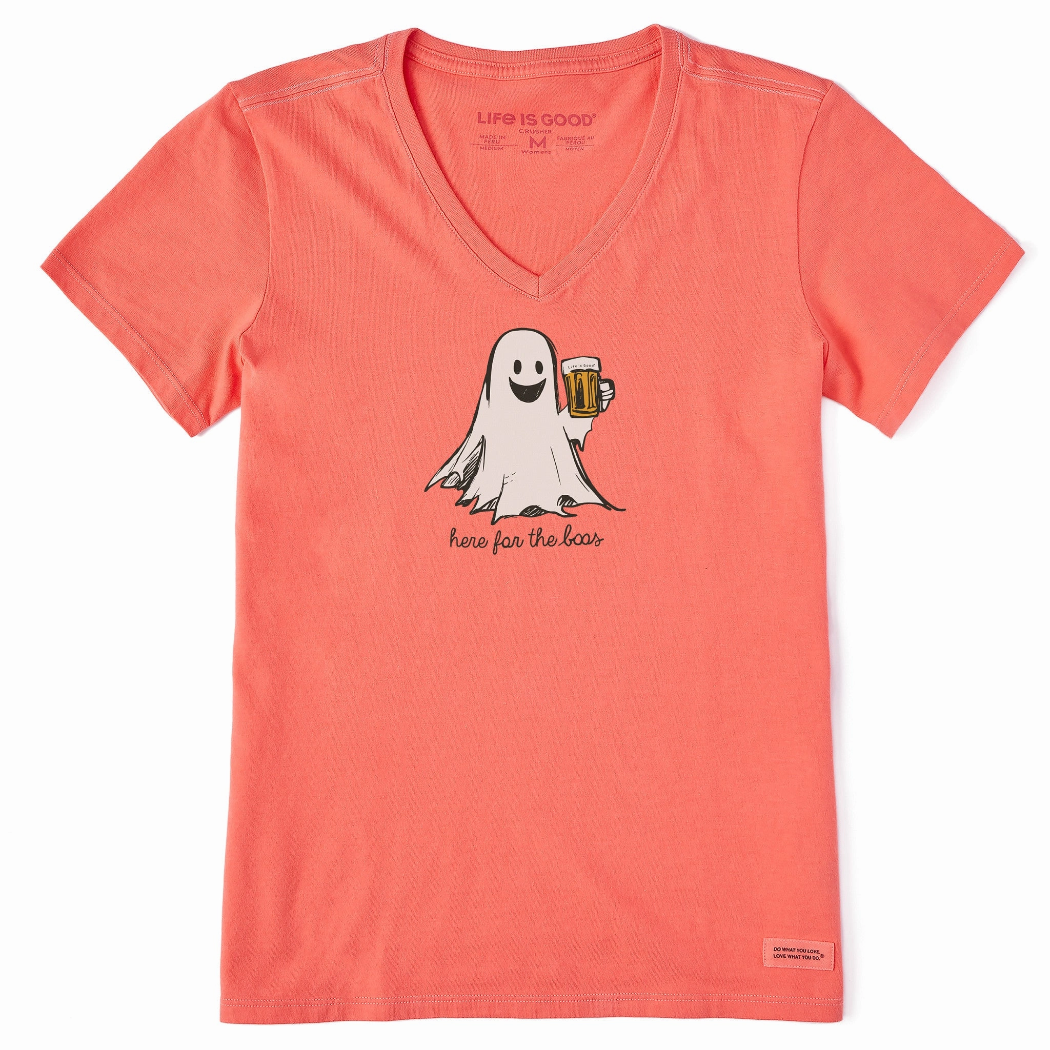 Women's Here for the Boos Ghost Short Sleeve Crusher Vee Lightweight Look Layered Neckline