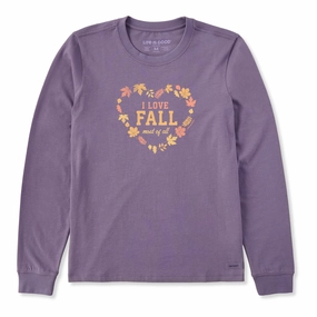 Modern Comfort Style Women's I Love Fall Heart Long Sleeve Crusher Tee