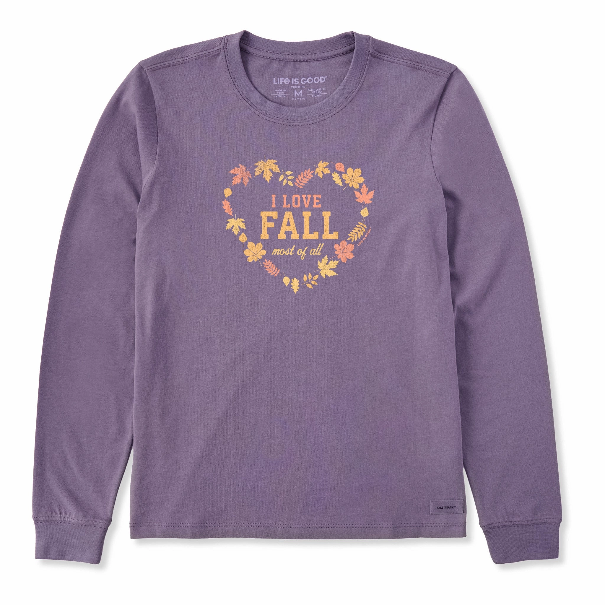 Quick Drying Practical Wear Women's I Love Fall Heart Long Sleeve Crusher Tee