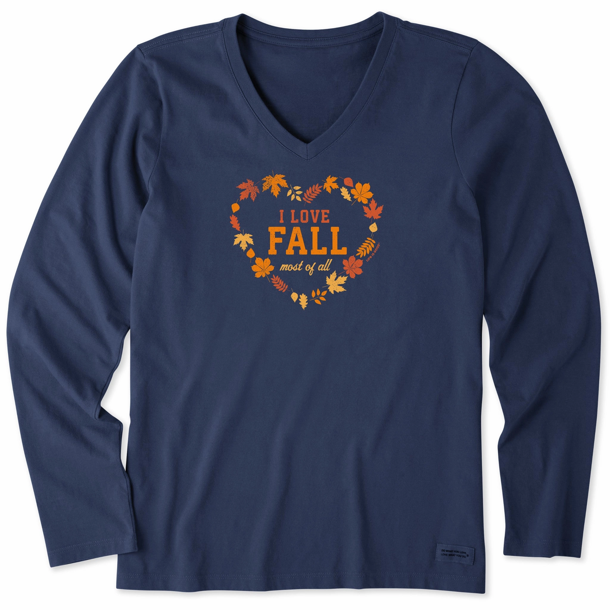 Chill Comfort Wear Quick Comfort Wear Women's I Love Fall Heart Long Sleeve Crusher Vee