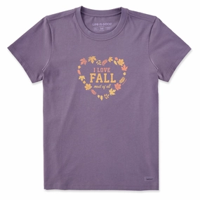 Women's I Love Fall Heart Short Sleeve Crusher Tee Comfortable Stretch