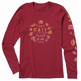 FadeResistantPrint Quick Dry Wear Women's I Love Fall Most of All Long Sleeve Crusher Tee