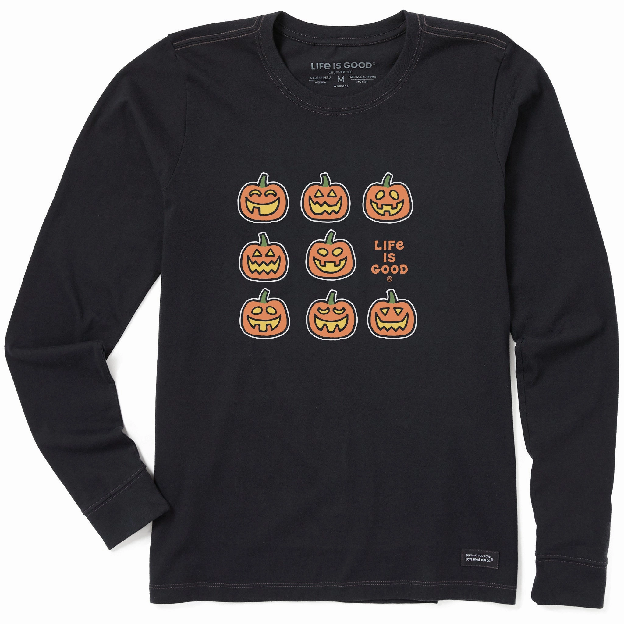 Modern Design Friction Free Inner Lining Women's Jack-o-Lantern Grid Long Sleeve Crusher Tee