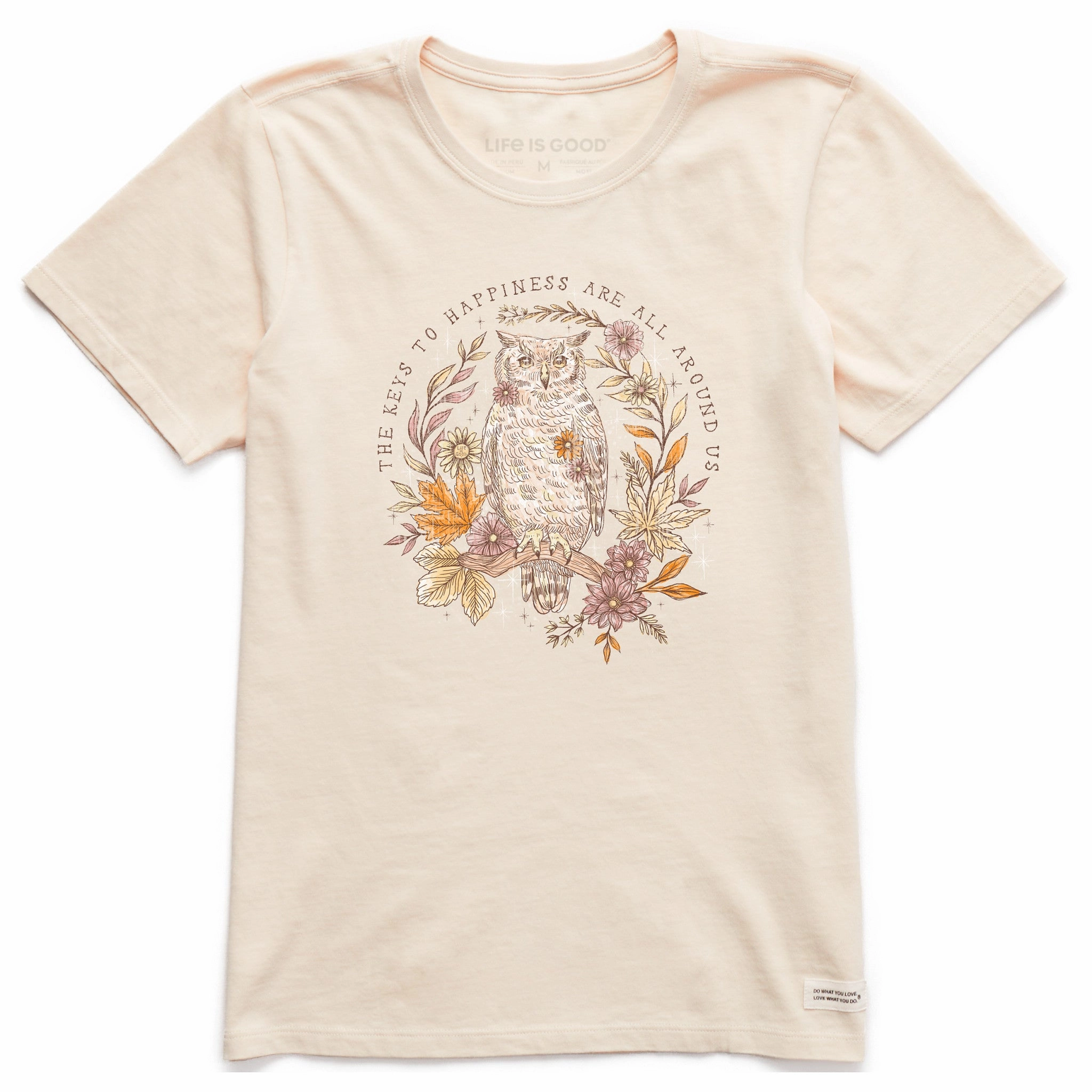 Women's Keys To Happiness Owl Short Sleeve Crusher Tee quick-drying Breathable Active Wear