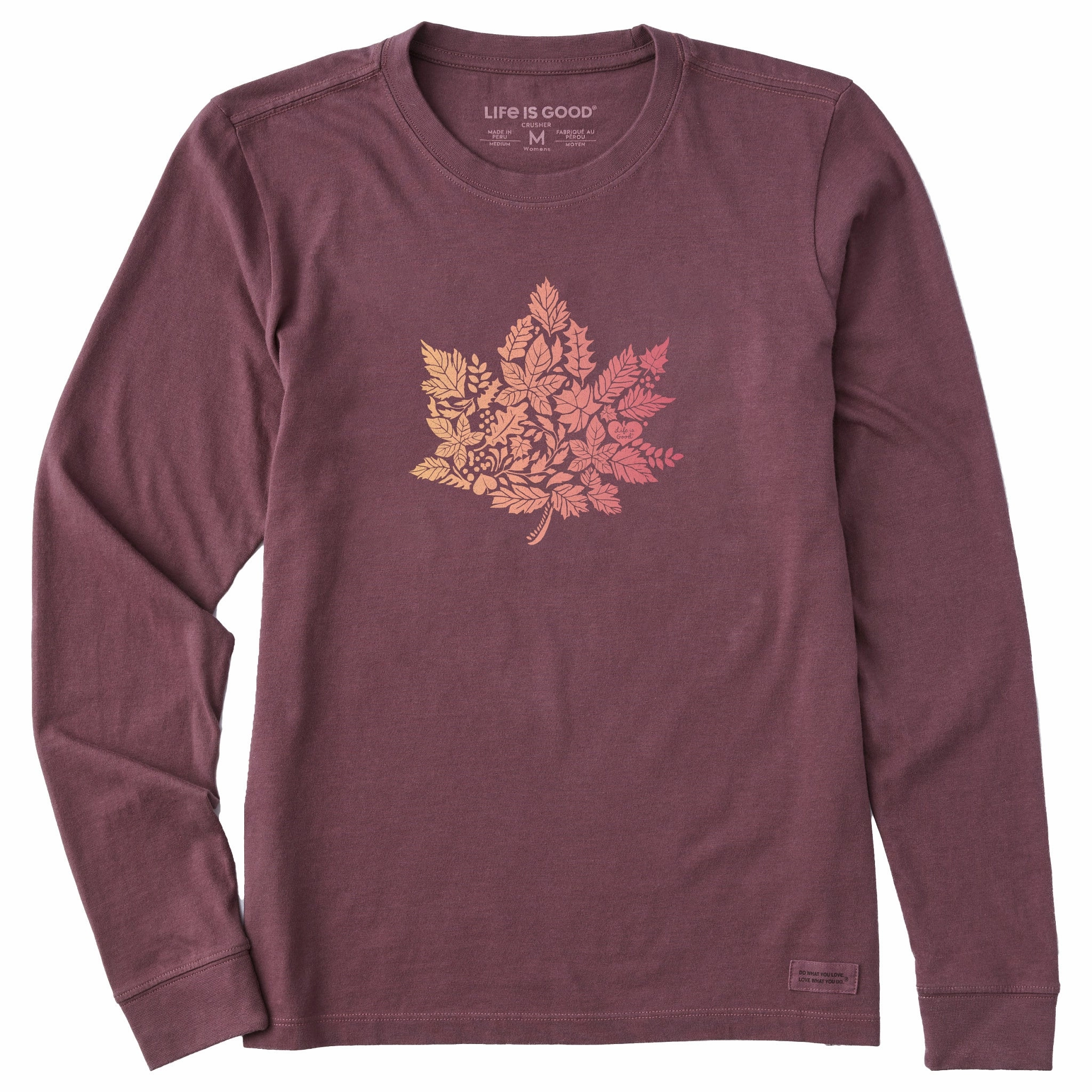 Durable Color Retention Women's Leaf of Leaves Long Sleeve Crusher Tee