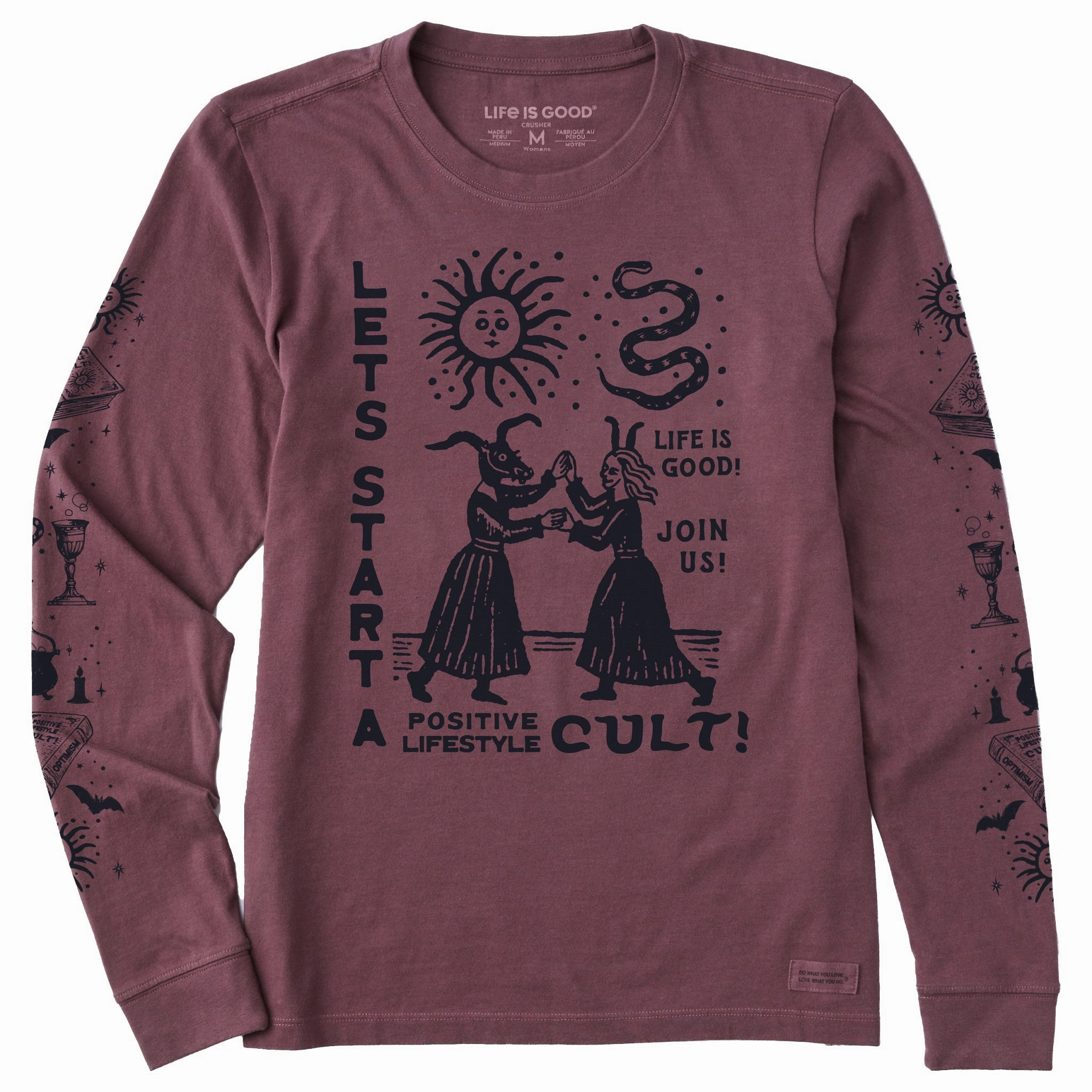 Women's Let's Start a Cult Long Sleeve Crusher Tee Comfy Active Fit Premium Comfort