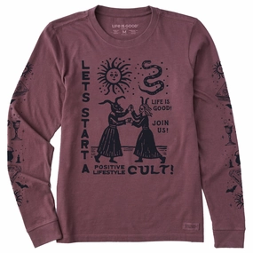 Women's Let's Start a Cult Long Sleeve Crusher Tee Sleek Fit Lightweight Comfort Wear