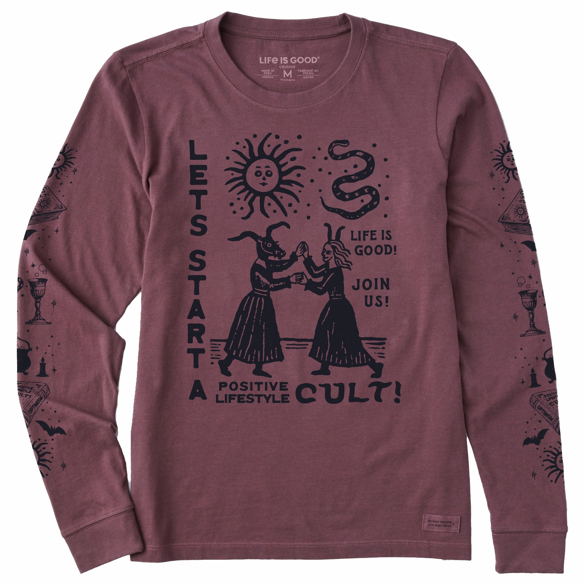 Relaxing Fit Active Comfort Women's Let's Start a Cult Long Sleeve Crusher Tee