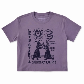 Urban Fashion Subtle Details Women's Let's Start a Cult Short Sleeve Crusher Boxy Tee