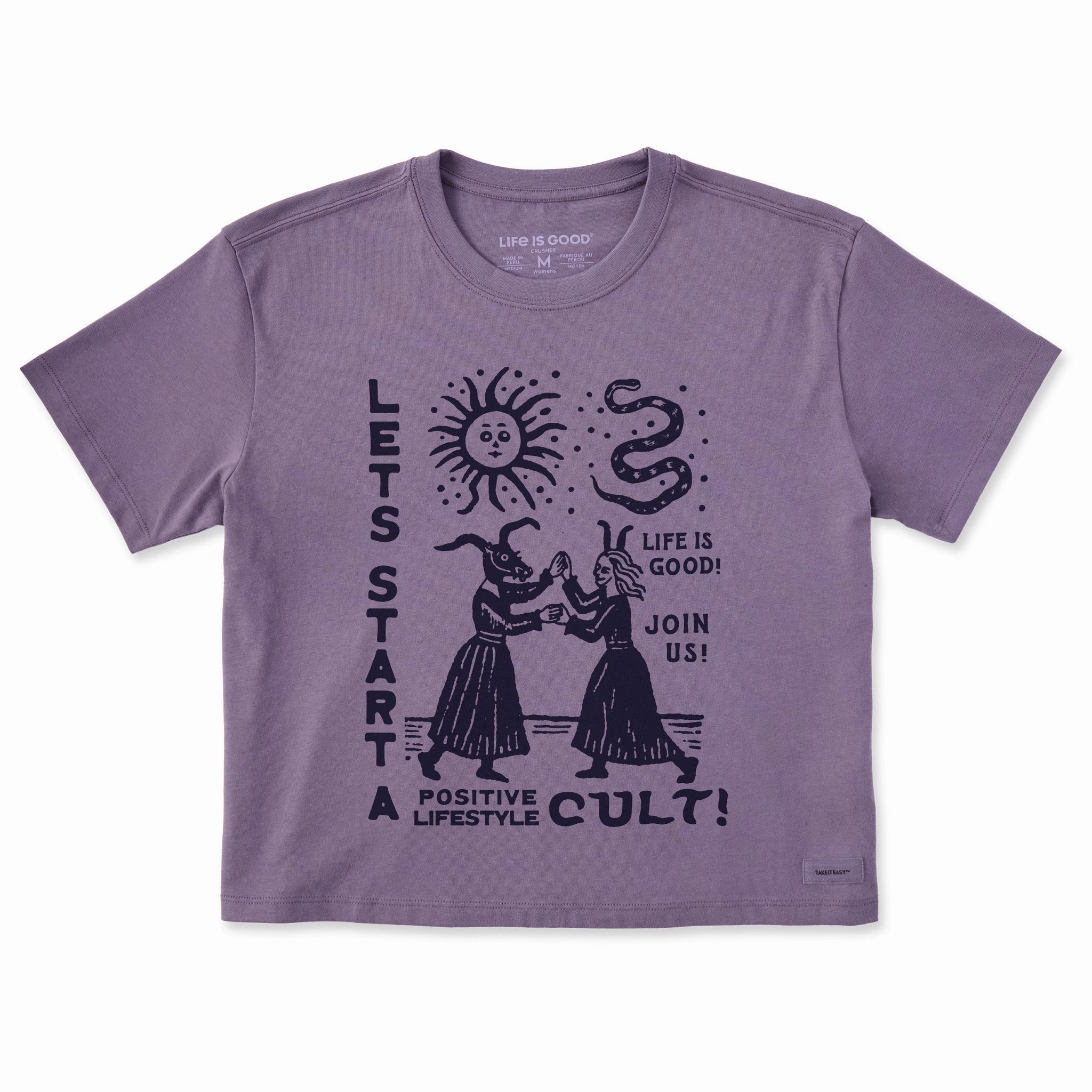 Women's Let's Start a Cult Short Sleeve Crusher Boxy Tee Daily Fashion