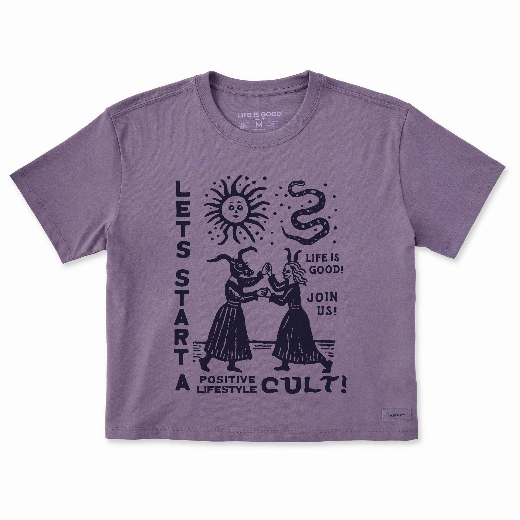 Urban Fashion Subtle Details Women's Let's Start a Cult Short Sleeve Crusher Boxy Tee