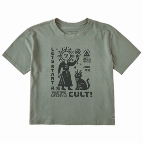 Women's Let's Start a Lifestyle Cult Short Sleeve Crusher Boxy Tee Stylish Design Breathable Layer Fit